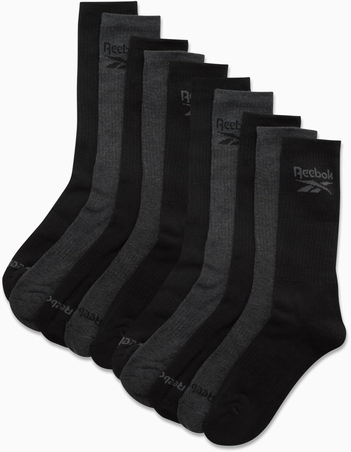 imageReebok Mens Crew Socks  10 Pack Stretch Performance Cushioned Crew Socks  Arch Support Athletic Socks for Men 6125Grey Assorted