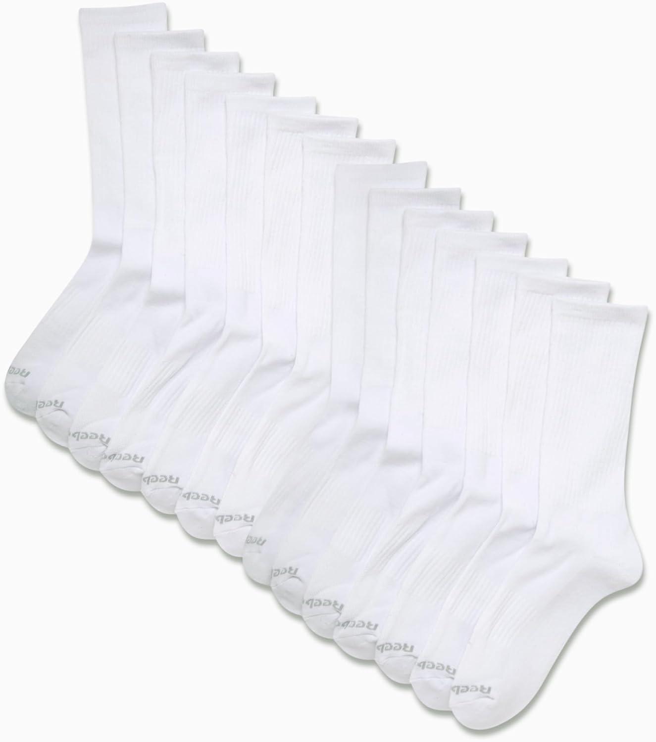 imageReebok Mens Crew Socks  10 Pack Stretch Performance Cushioned Crew Socks  Arch Support Athletic Socks for Men 6125White 14pk