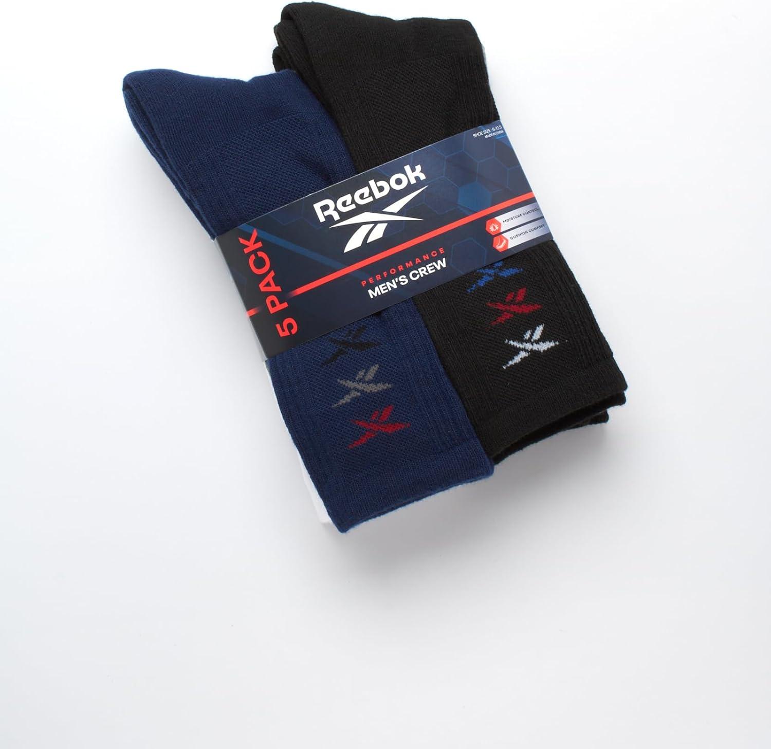 imageReebok Mens Crew Socks  5 Pack Breathable Cushioned MoistureWicking Athletic Performance Running Socks for Men 6125Assorted