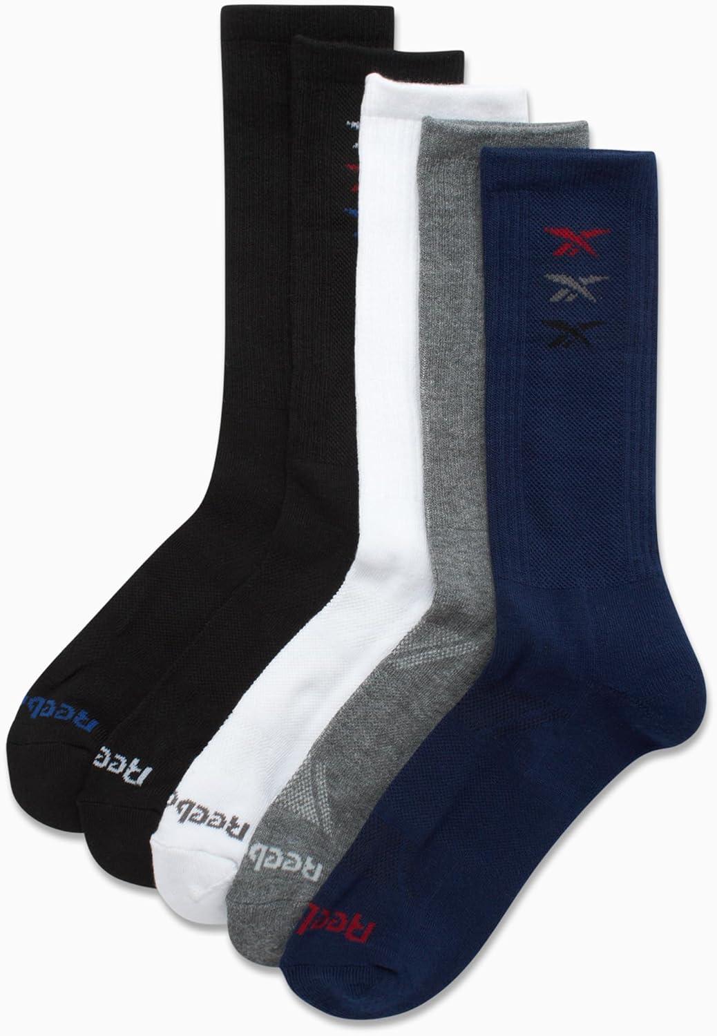 imageReebok Mens Crew Socks  5 Pack Breathable Cushioned MoistureWicking Athletic Performance Running Socks for Men 6125Assorted