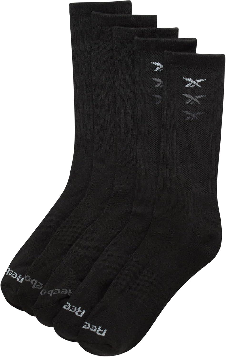 imageReebok Mens Crew Socks  5 Pack Breathable Cushioned MoistureWicking Athletic Performance Running Socks for Men 6125Black