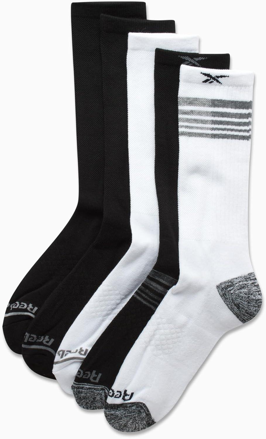 imageReebok Mens Crew Socks  5 Pack Breathable Cushioned MoistureWicking Athletic Performance Running Socks for Men 6125BlackWhite