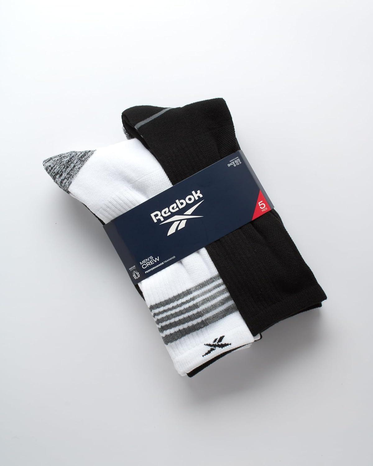 imageReebok Mens Crew Socks  5 Pack Breathable Cushioned MoistureWicking Athletic Performance Running Socks for Men 6125BlackWhite