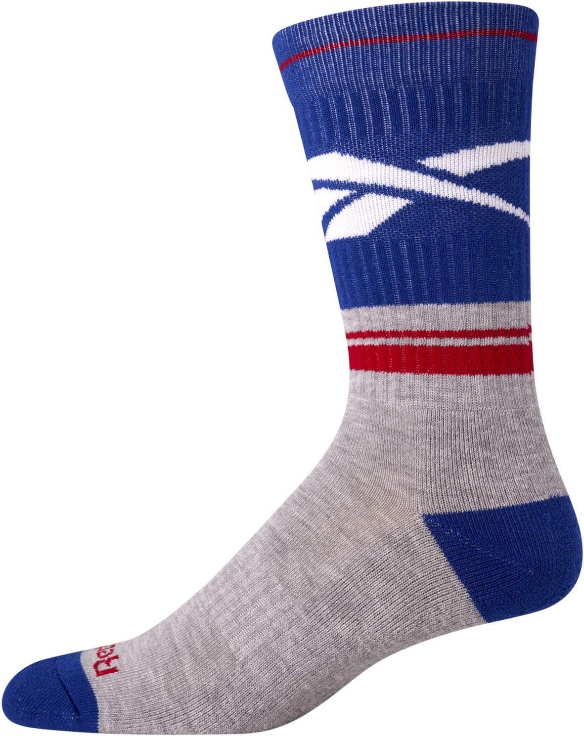 imageReebok Mens Crew Socks  5 Pack Breathable Cushioned MoistureWicking Athletic Performance Running Socks for Men 6125BlueWhite