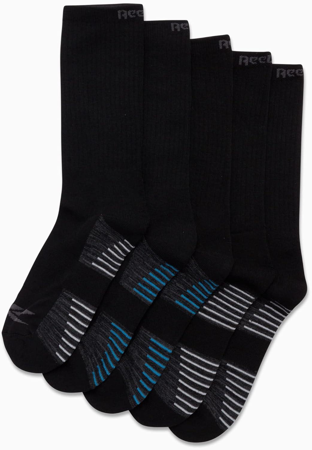 imageReebok Mens Crew Socks  5 Pack Breathable Cushioned MoistureWicking Athletic Performance Running Socks for Men 6125Classic Black