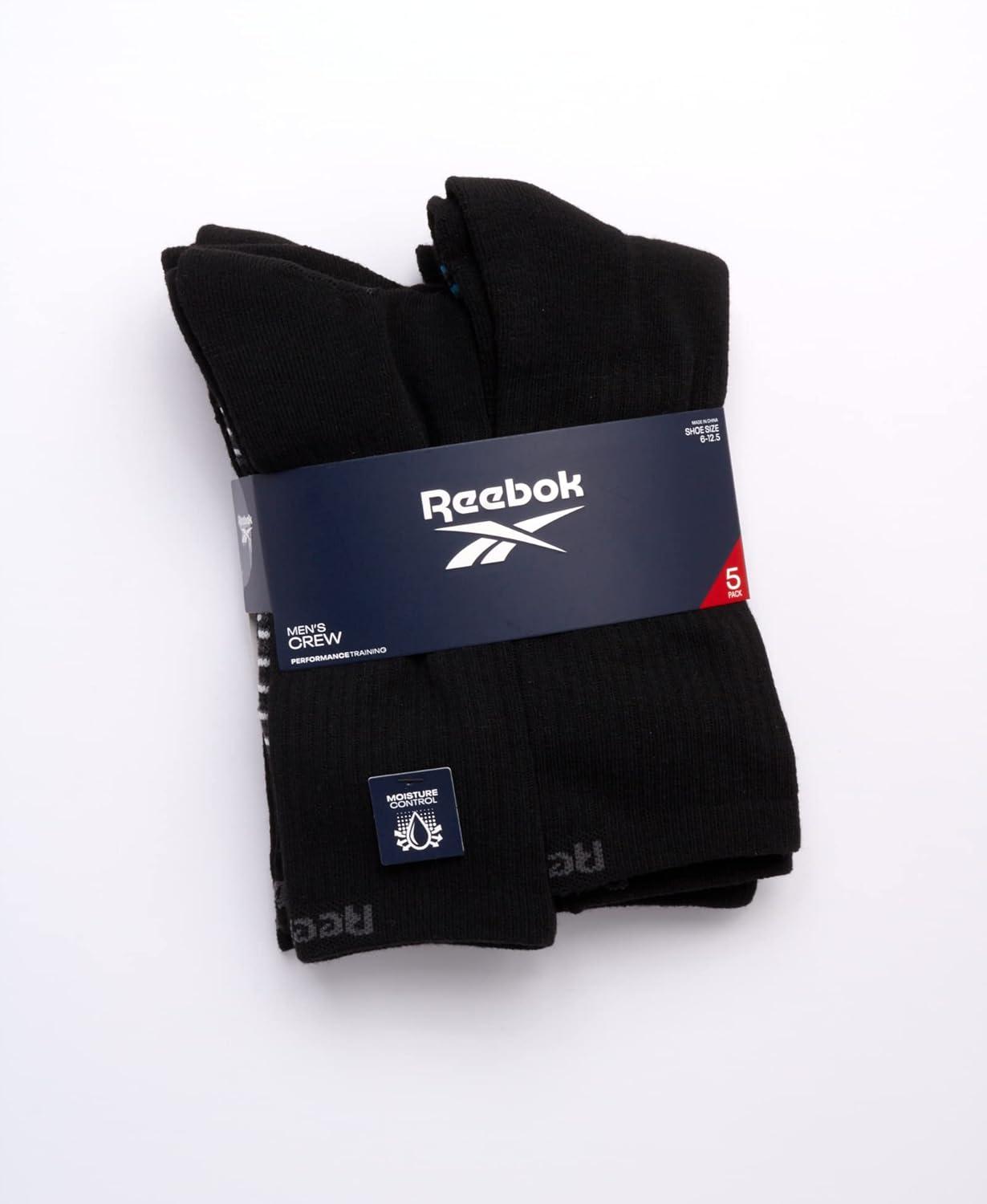 imageReebok Mens Crew Socks  5 Pack Breathable Cushioned MoistureWicking Athletic Performance Running Socks for Men 6125Classic Black