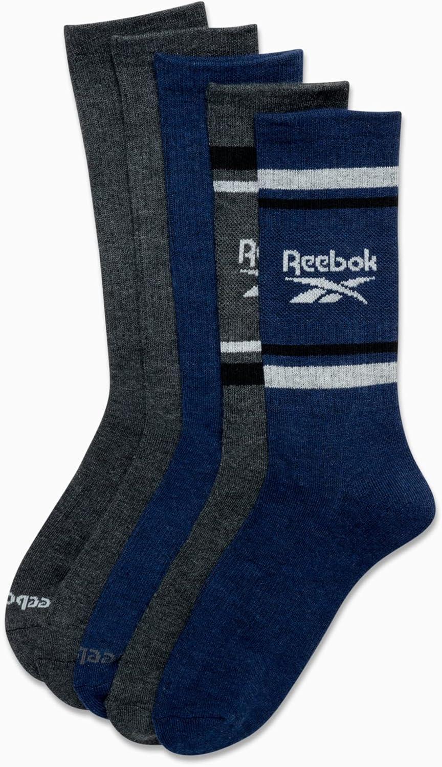 imageReebok Mens Crew Socks  5 Pack Breathable Cushioned MoistureWicking Athletic Performance Running Socks for Men 6125Navy