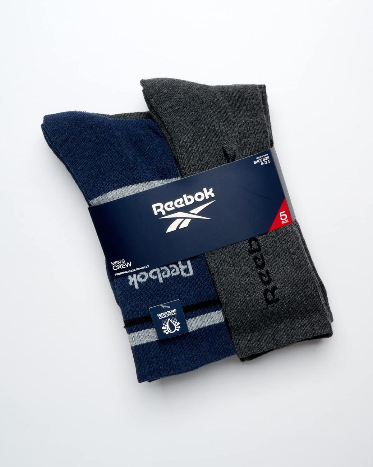 imageReebok Mens Crew Socks  5 Pack Breathable Cushioned MoistureWicking Athletic Performance Running Socks for Men 6125Navy