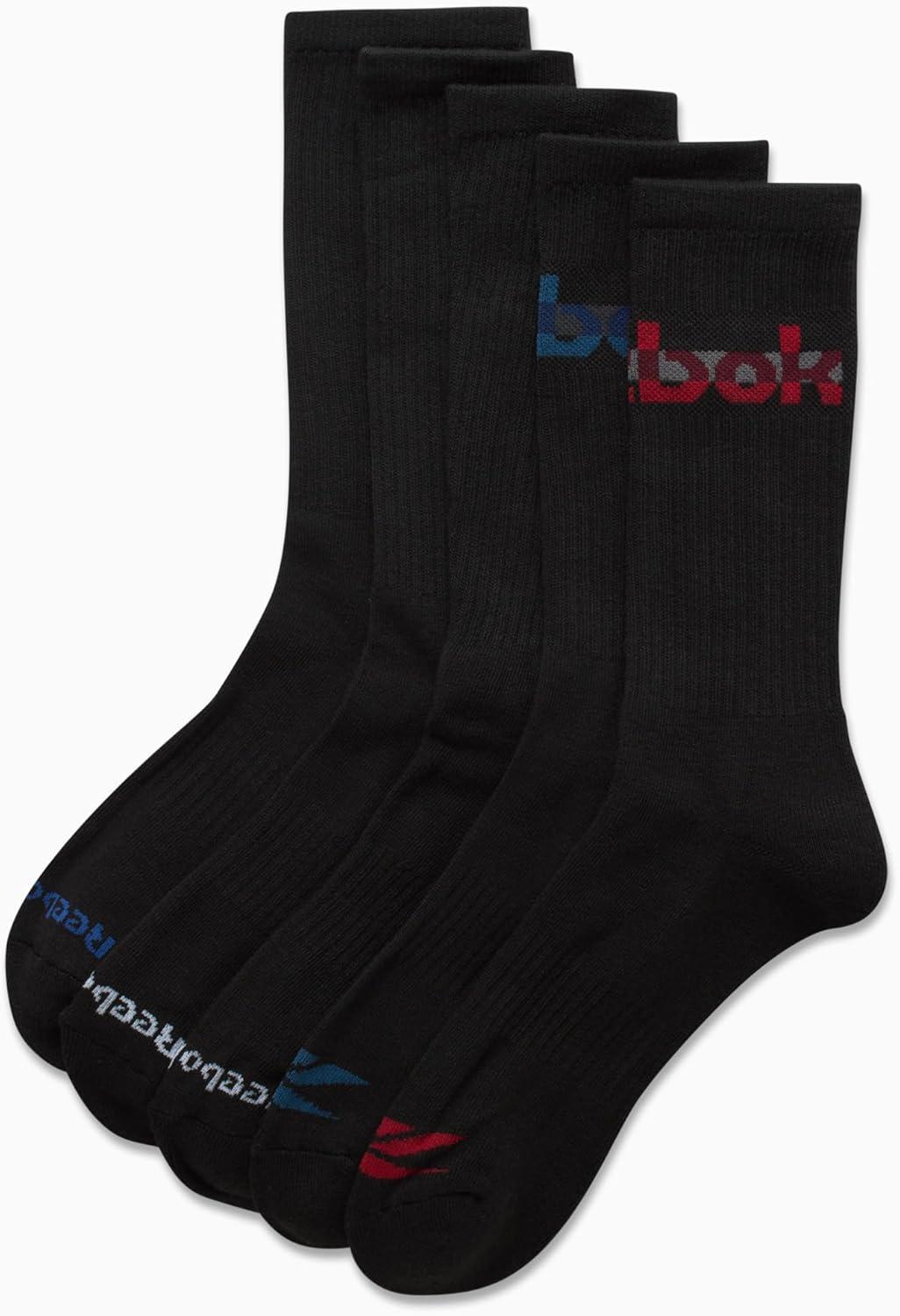 imageReebok Mens Crew Socks  5 Pack Breathable Cushioned MoistureWicking Athletic Performance Running Socks for Men 6125Pure Black