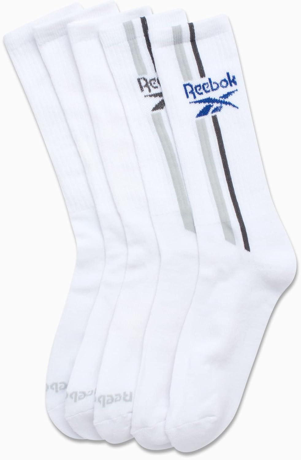 imageReebok Mens Crew Socks  5 Pack Breathable Cushioned MoistureWicking Athletic Performance Running Socks for Men 6125White