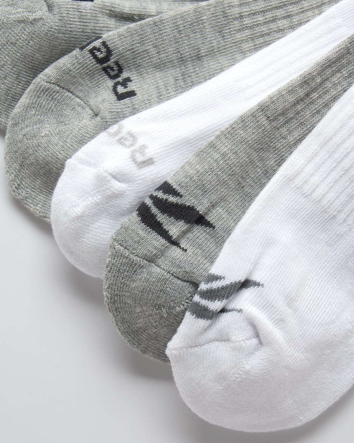 imageReebok Mens Crew Socks  5 Pack Breathable Cushioned MoistureWicking Athletic Performance Running Socks for Men 6125WhiteGrey