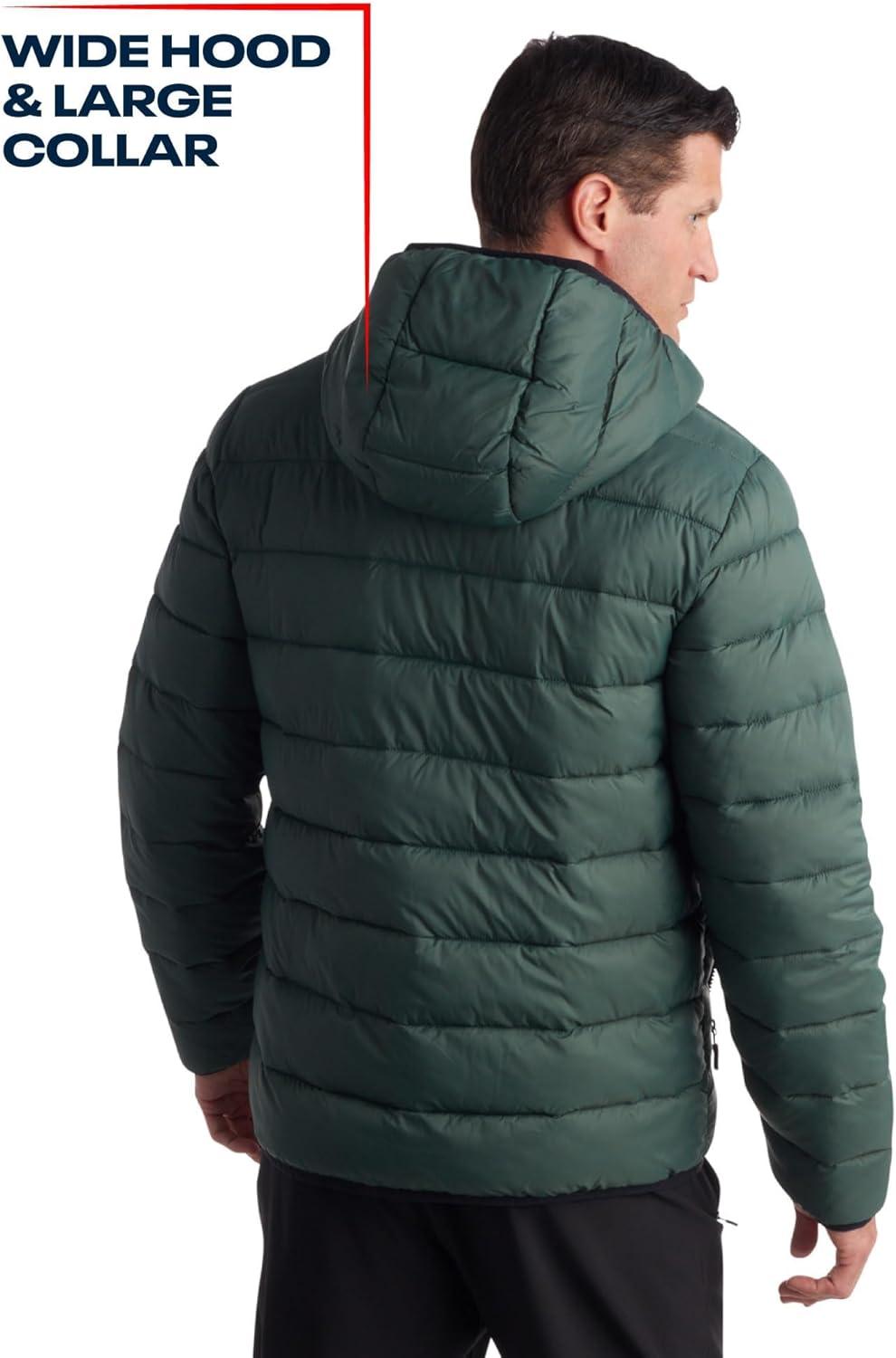 imageReebok Mens Jacket  Lightweight Hooded Quilted Puffer Coat  Warm Insulated Winter Jacket for Men S4XOlive
