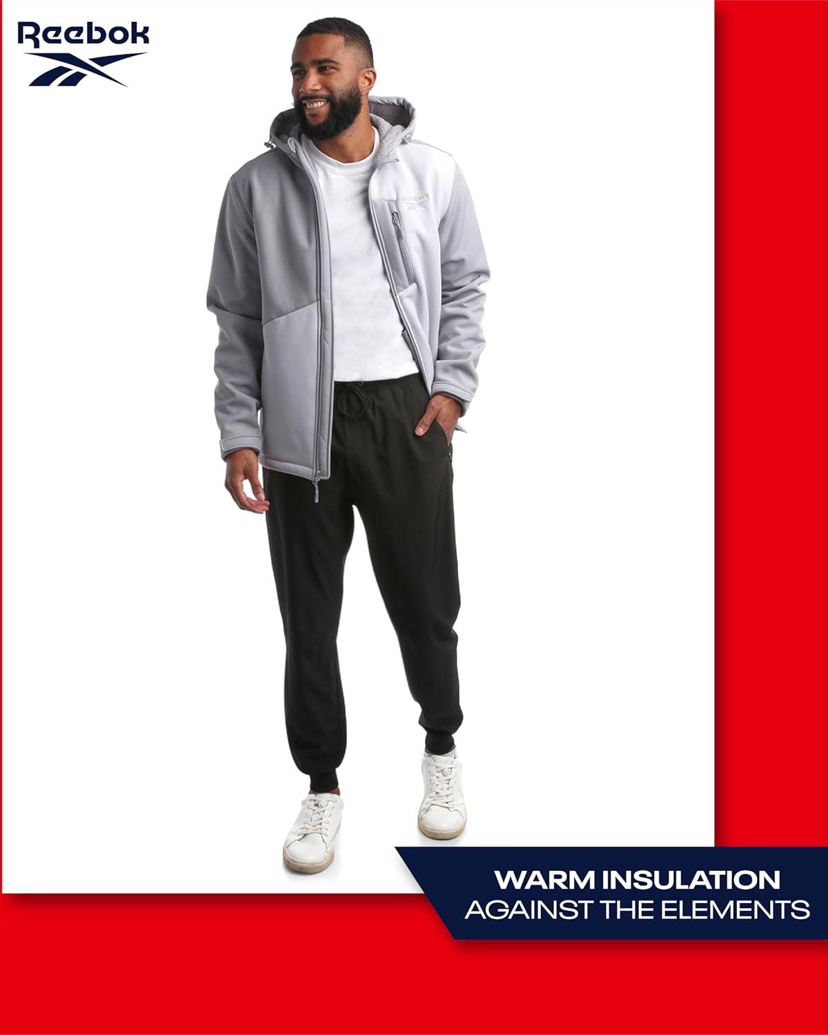 imageReebok Mens Jacket  Weather Resistant Fleece Lined Softshell Jacket Coat  Lightweight Casual Coat for Men MXXLGrey