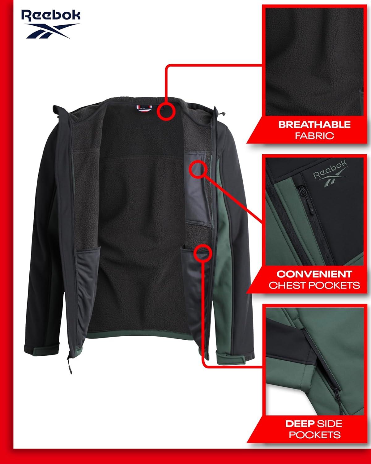 imageReebok Mens Jacket  Weather Resistant Fleece Lined Softshell Jacket Coat  Lightweight Casual Coat for Men MXXLSage Green