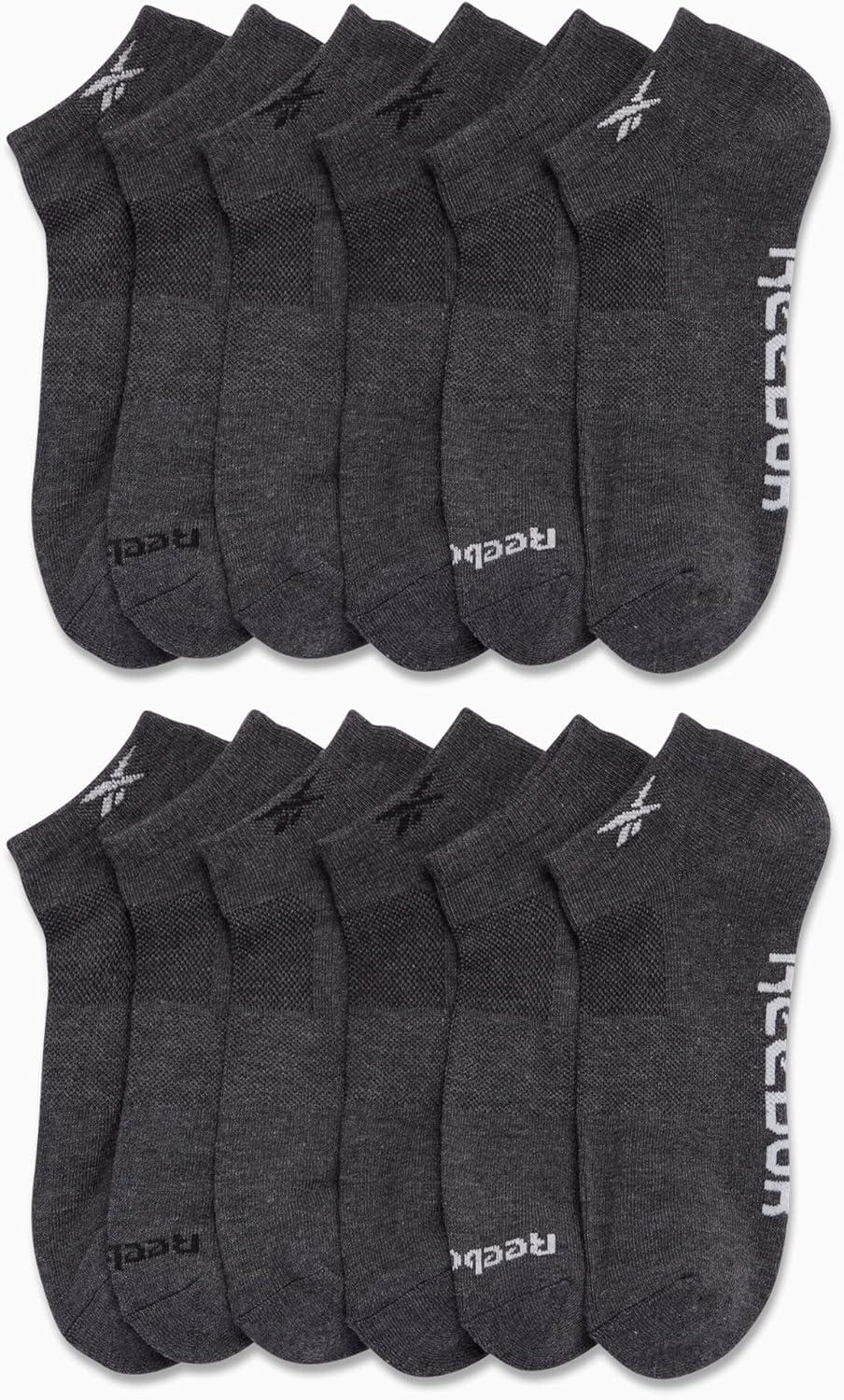 imageReebok Mens Low Cut Socks  12 Pack Performance Cushion Comfort No Show Socks  Breathable Athletic Socks for Men 6125All Grey