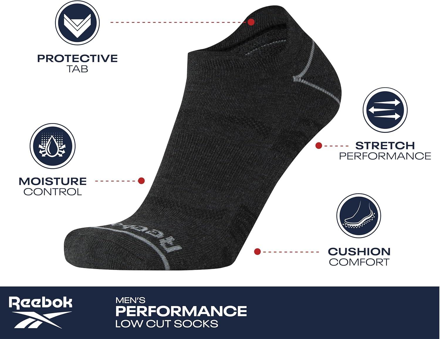 imageReebok Mens Low Cut Socks  12 Pack Performance Cushion Comfort No Show Socks  Breathable Athletic Socks for Men 6125Black Logo