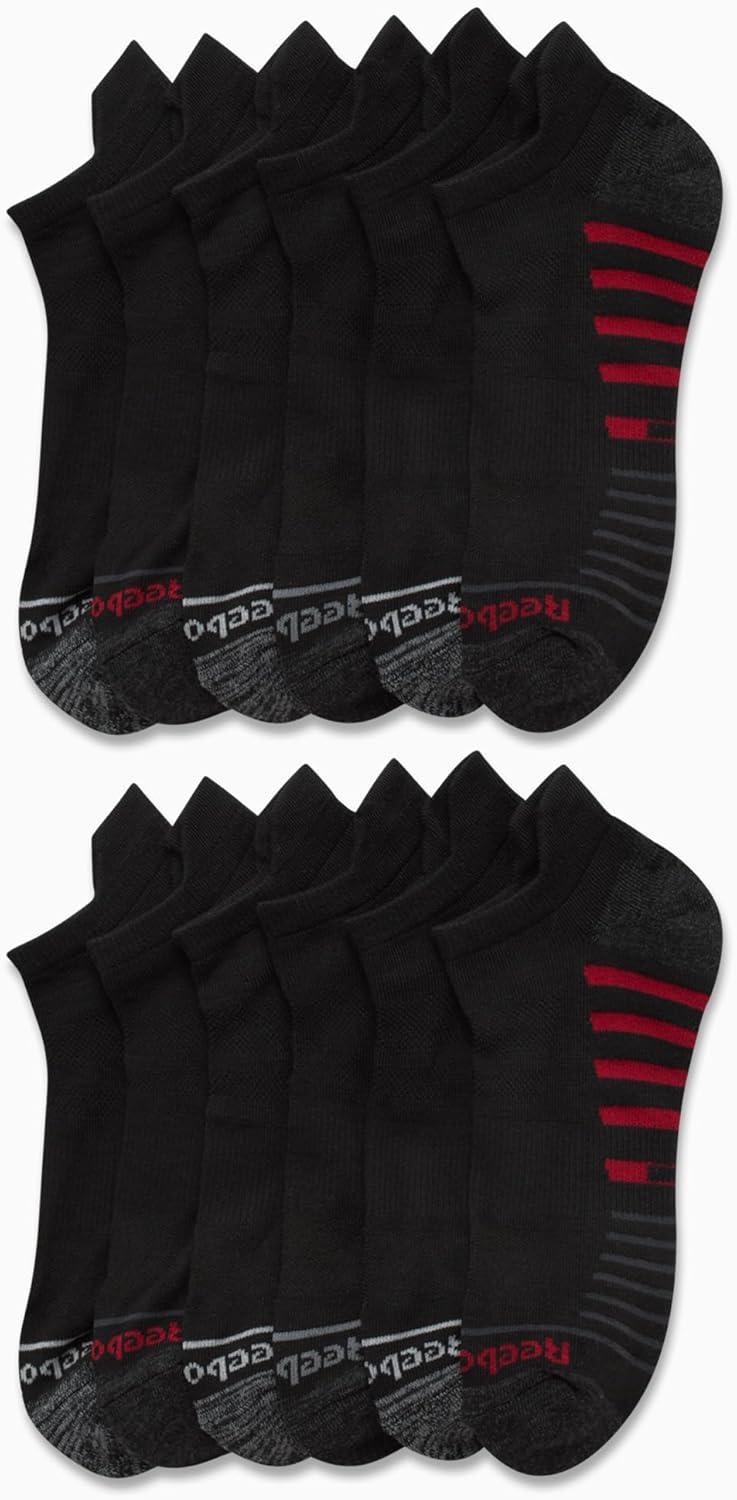 imageReebok Mens Low Cut Socks  12 Pack Performance Cushion Comfort No Show Socks  Breathable Athletic Socks for Men 6125Black Stripe Multi