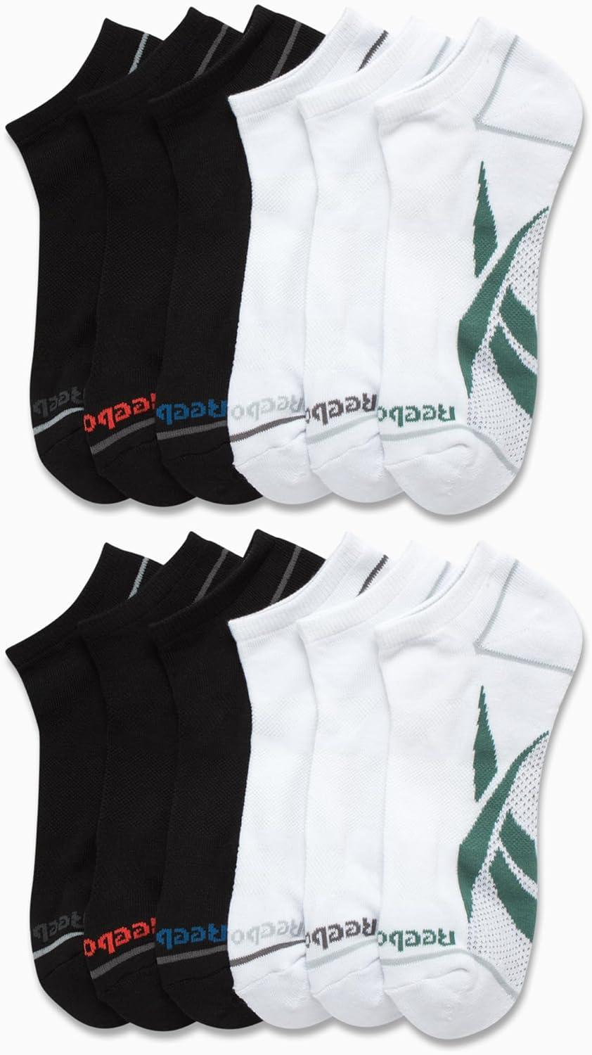 imageReebok Mens Low Cut Socks  12 Pack Performance Cushion Comfort No Show Socks  Breathable Athletic Socks for Men 6125BlackWhite Multi