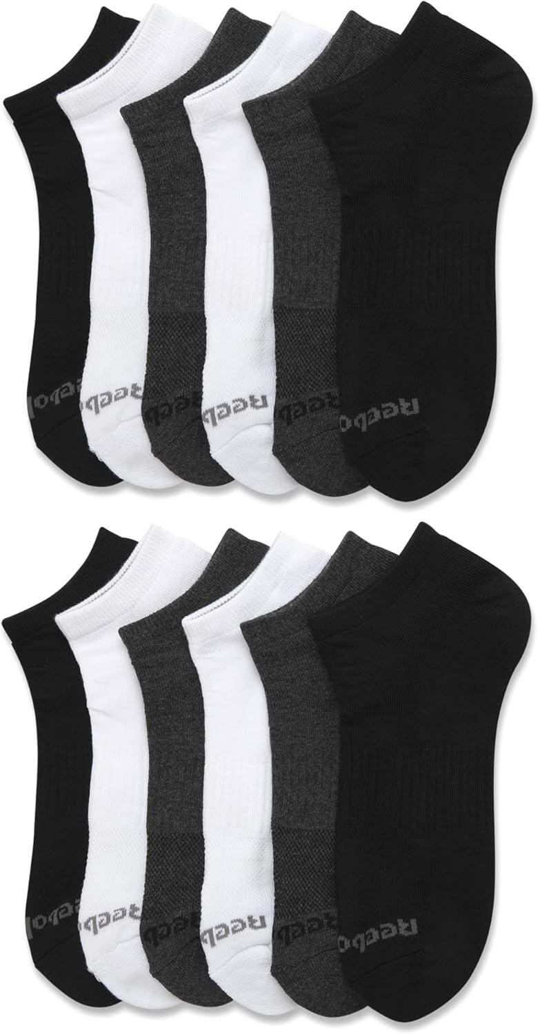 imageReebok Mens Low Cut Socks  12 Pack Performance Cushion Comfort No Show Socks  Breathable Athletic Socks for Men 6125BlackWhiteGrey