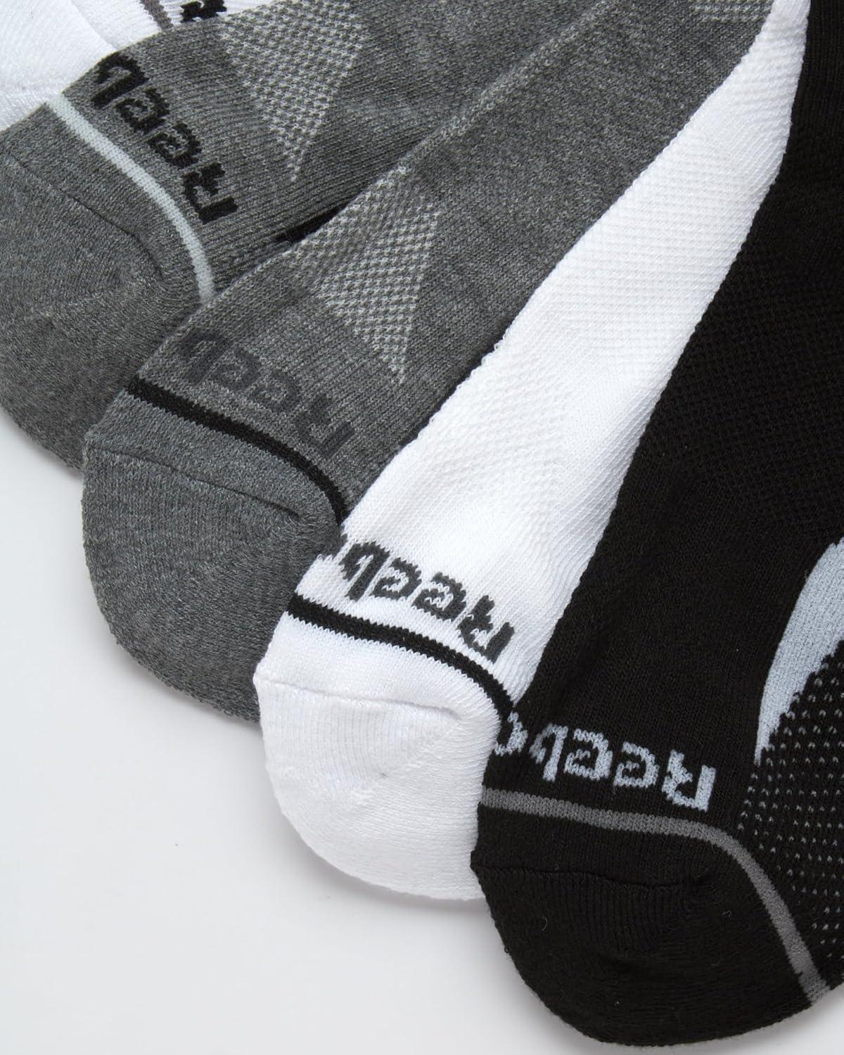 imageReebok Mens Low Cut Socks  12 Pack Performance Cushion Comfort No Show Socks  Breathable Athletic Socks for Men 6125BlackWhiteGrey Logo
