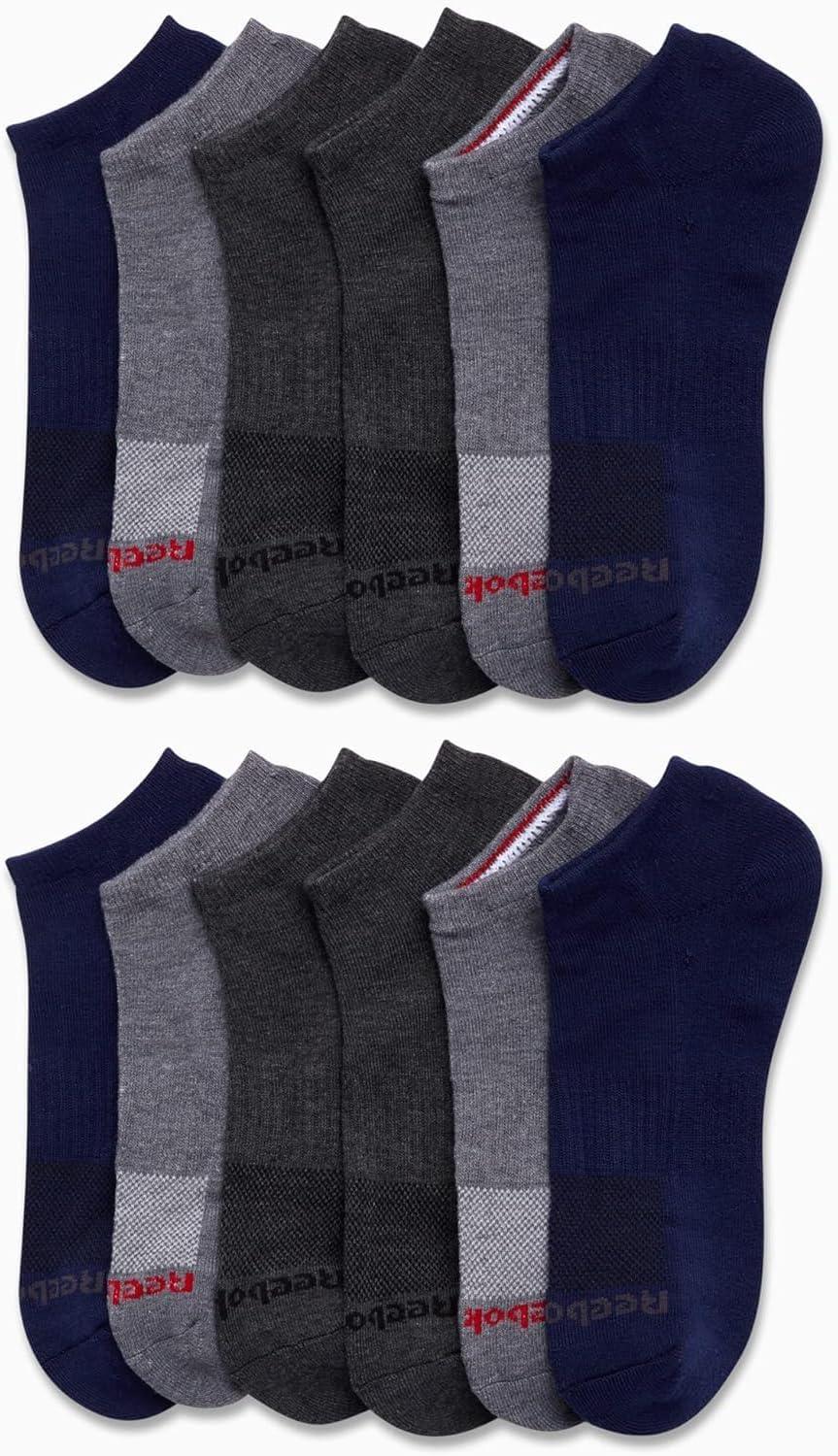 imageReebok Mens Low Cut Socks  12 Pack Performance Cushion Comfort No Show Socks  Breathable Athletic Socks for Men 6125BlueGrey