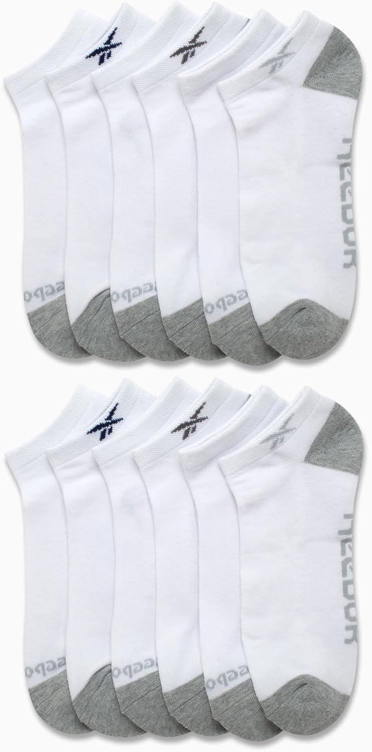 imageReebok Mens Low Cut Socks  12 Pack Performance Cushion Comfort No Show Socks  Breathable Athletic Socks for Men 6125Bright White
