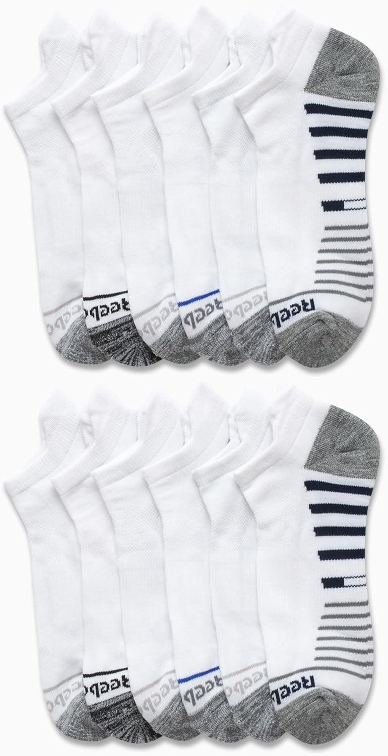 imageReebok Mens Low Cut Socks  12 Pack Performance Cushion Comfort No Show Socks  Breathable Athletic Socks for Men 6125Grey Stripe Multi