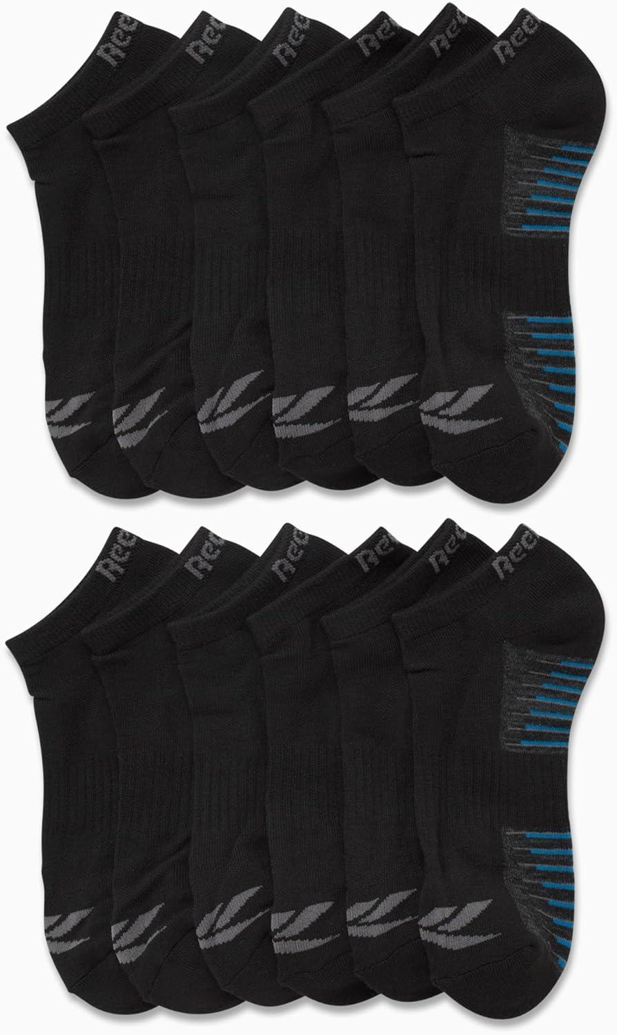 imageReebok Mens Low Cut Socks  12 Pack Performance Cushion Comfort No Show Socks  Breathable Athletic Socks for Men 6125Pure Black
