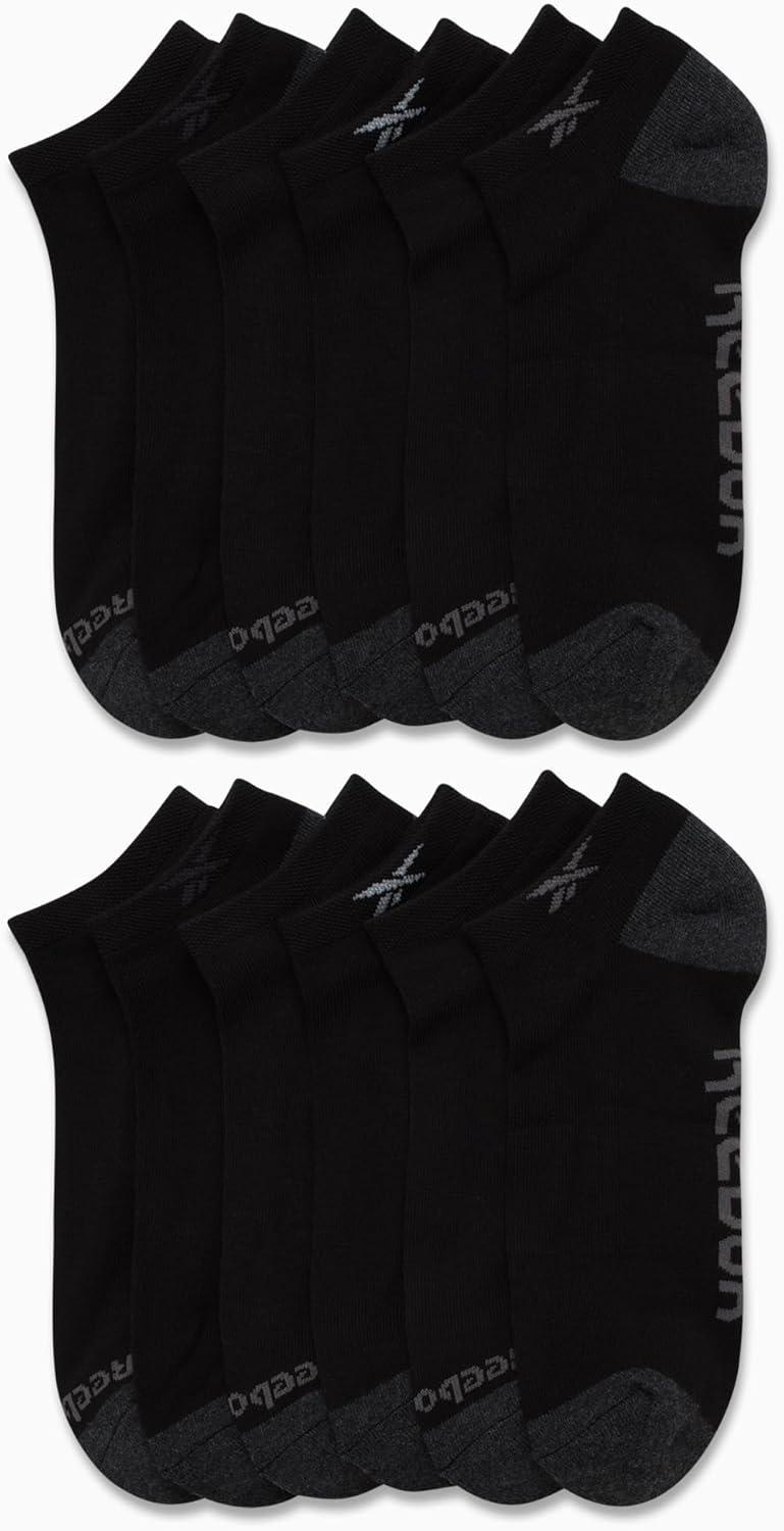 imageReebok Mens Low Cut Socks  12 Pack Performance Cushion Comfort No Show Socks  Breathable Athletic Socks for Men 6125Shadow GreyBlack