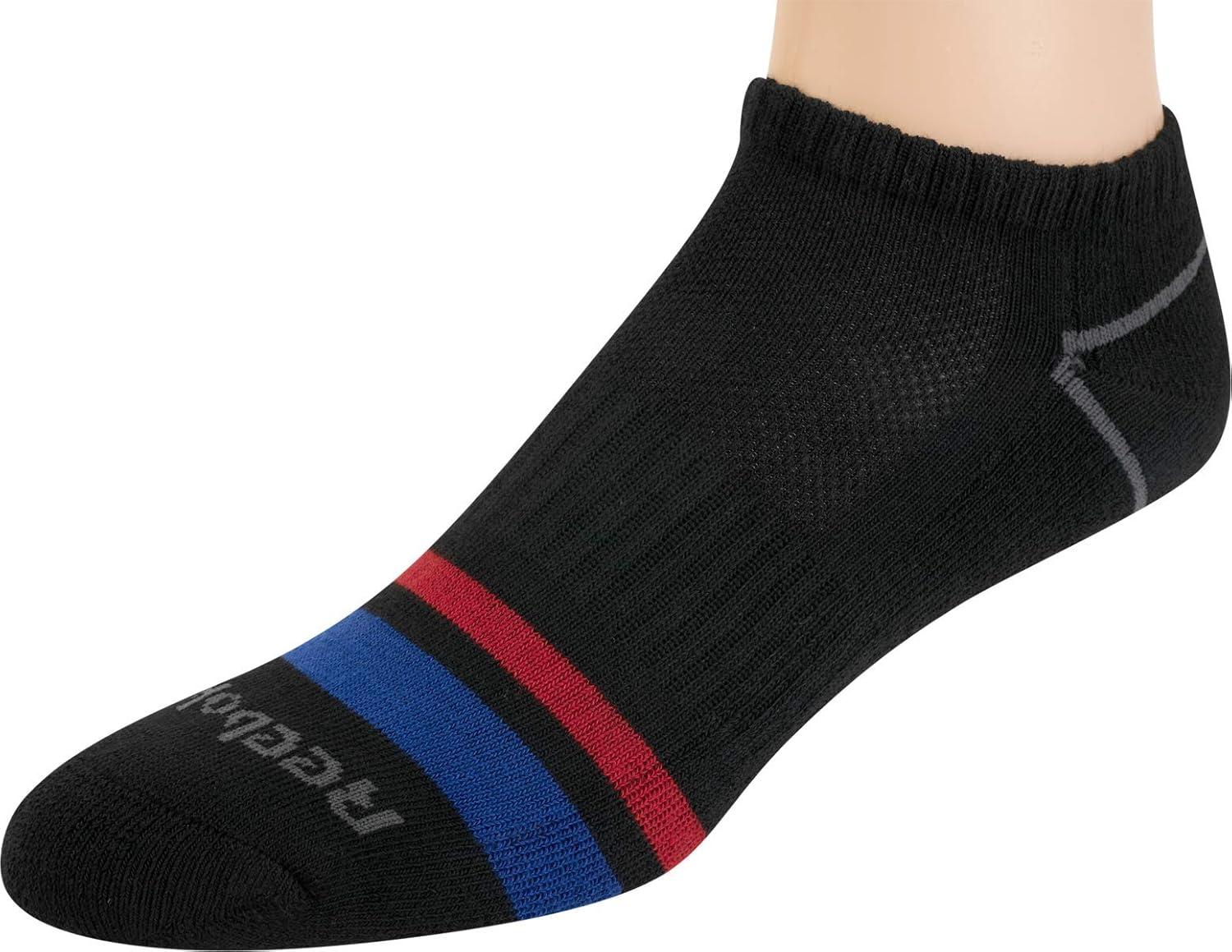 imageReebok Mens Low Cut Socks  12 Pack Performance Cushion Comfort No Show Socks  Breathable Athletic Socks for Men 6125Stripes Black