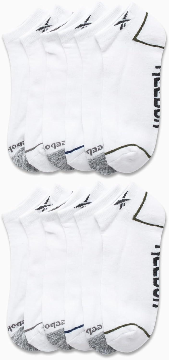 imageReebok Mens Low Cut Socks  12 Pack Performance Cushion Comfort No Show Socks  Breathable Athletic Socks for Men 6125White Assorted