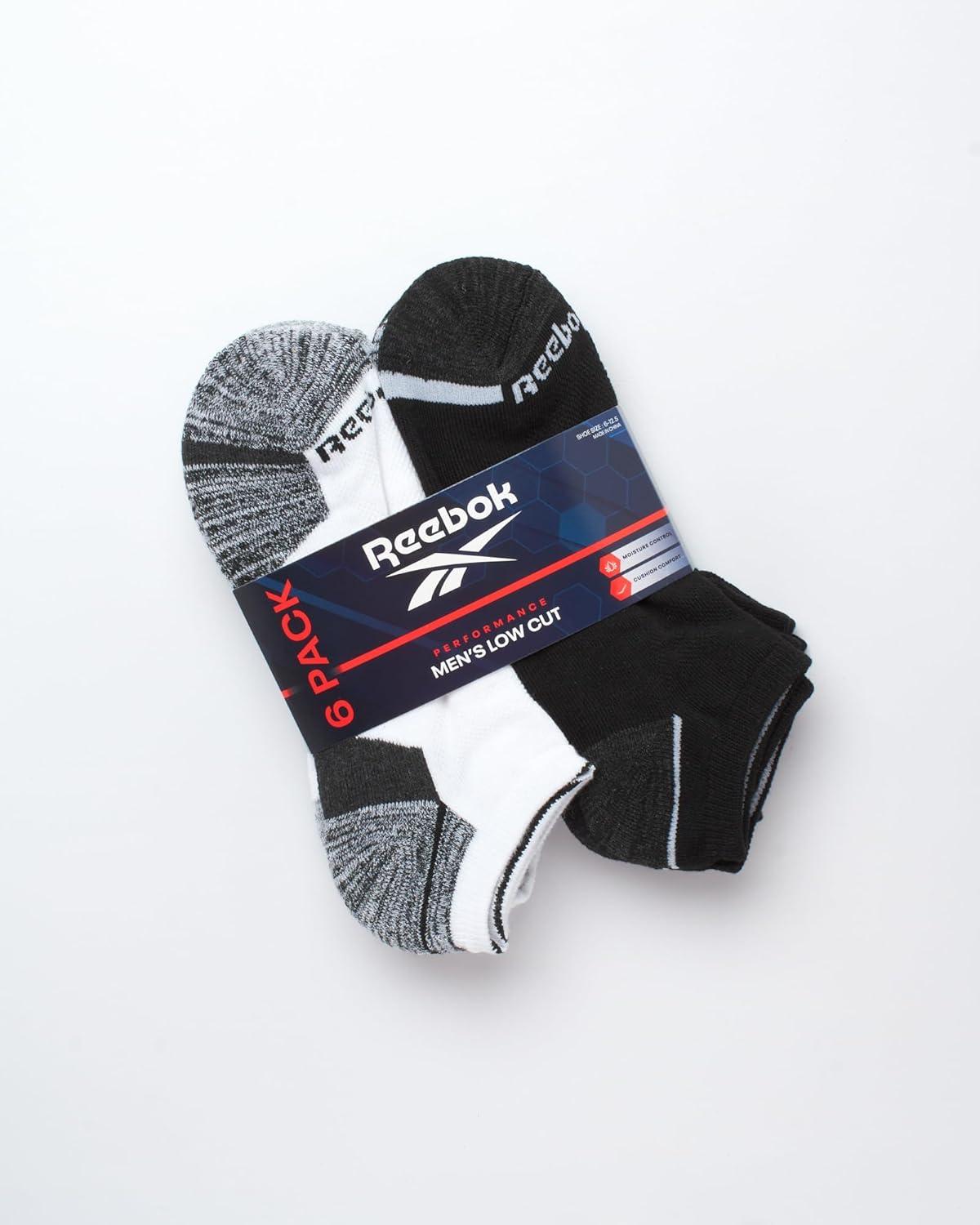 imageReebok Mens Low Cut Socks  6 Pack Basic Cushion Low Cut No Show Socks for Men  Mens Athletic Socks Size 6125BlackWhiteGrey