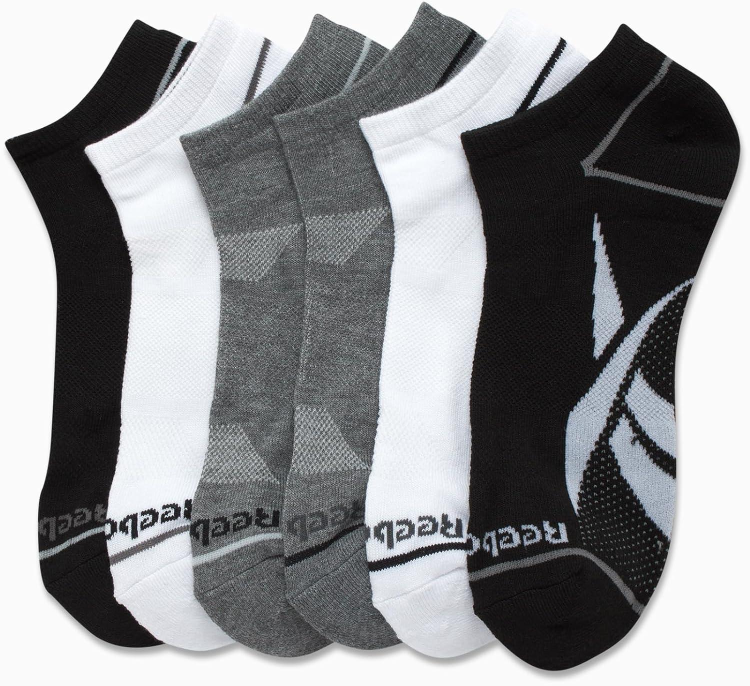 imageReebok Mens Low Cut Socks  6 Pack Basic Cushion Low Cut No Show Socks for Men  Mens Athletic Socks Size 6125BlackWhiteGrey Logo