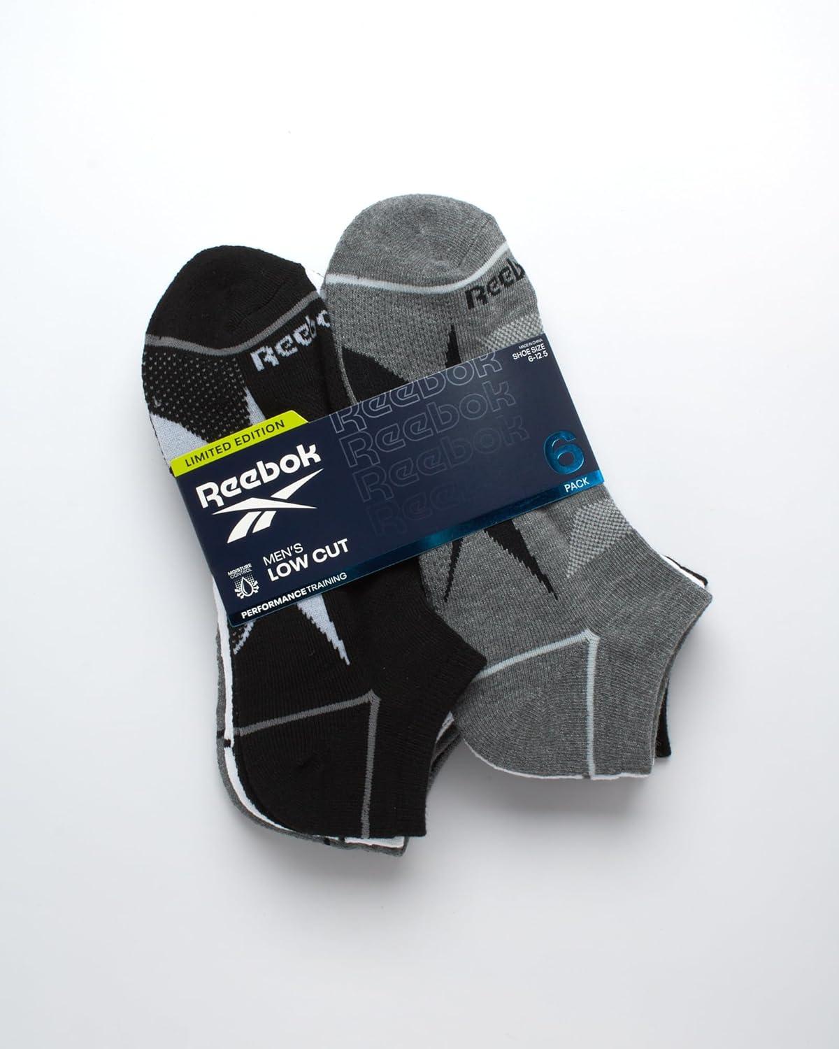 imageReebok Mens Low Cut Socks  6 Pack Basic Cushion Low Cut No Show Socks for Men  Mens Athletic Socks Size 6125BlackWhiteGrey Logo