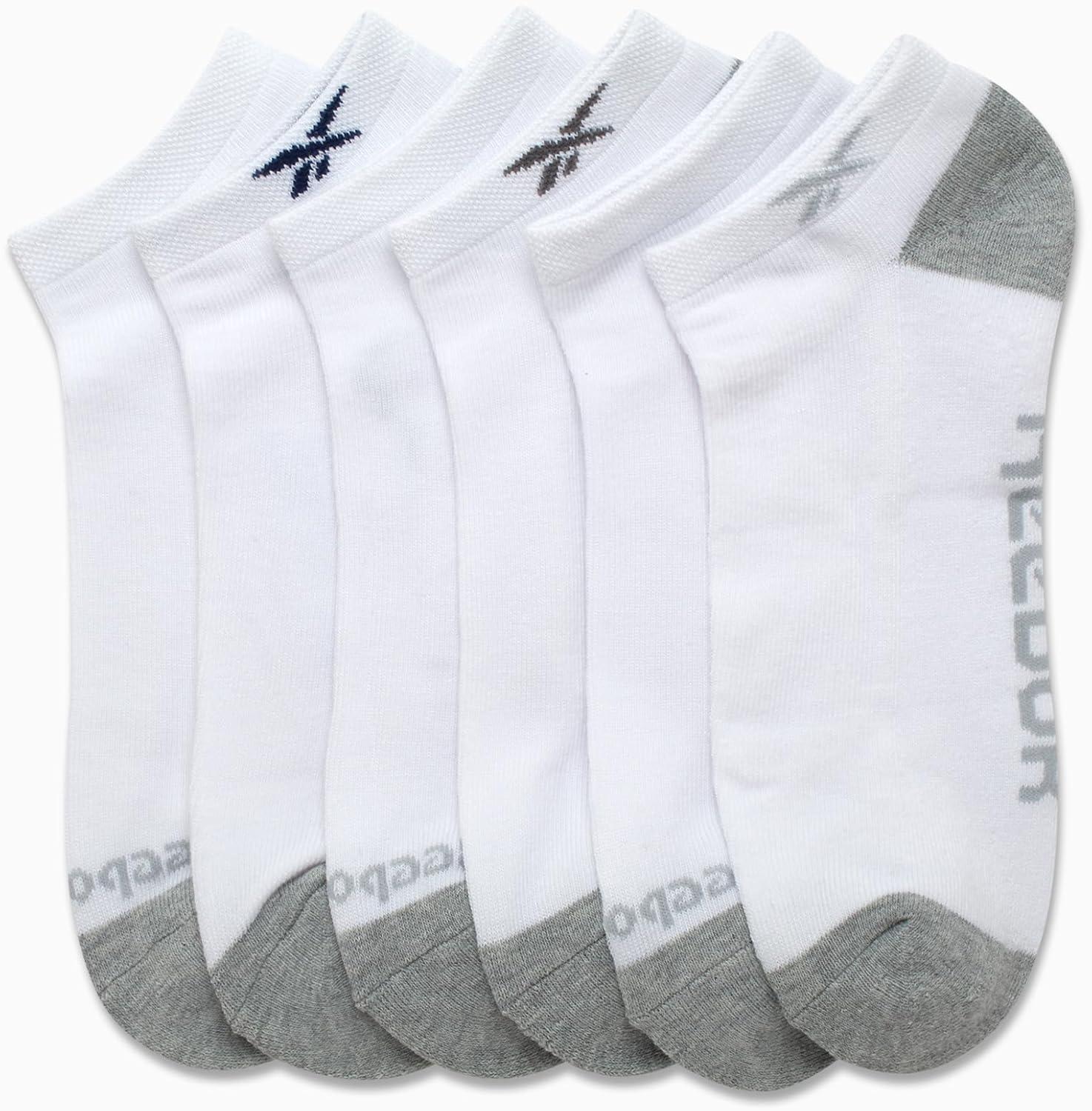 imageReebok Mens Low Cut Socks  6 Pack Basic Cushion Low Cut No Show Socks for Men  Mens Athletic Socks Size 6125Bright White