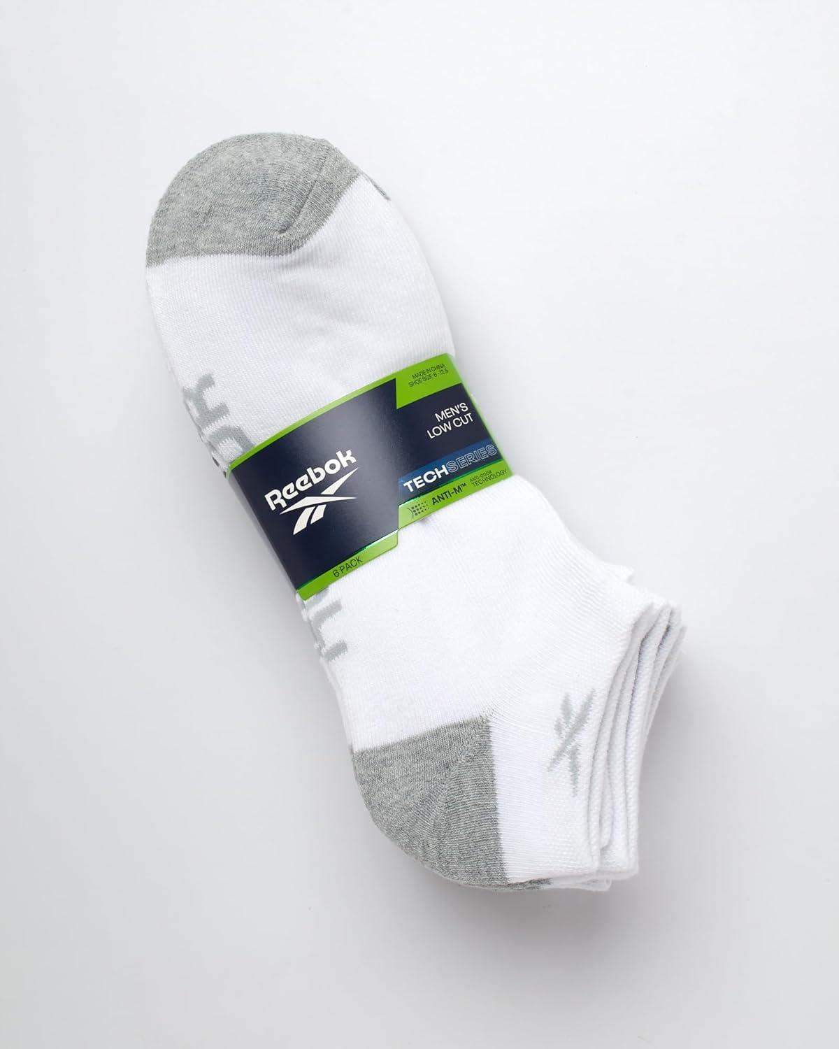 imageReebok Mens Low Cut Socks  6 Pack Basic Cushion Low Cut No Show Socks for Men  Mens Athletic Socks Size 6125Bright White