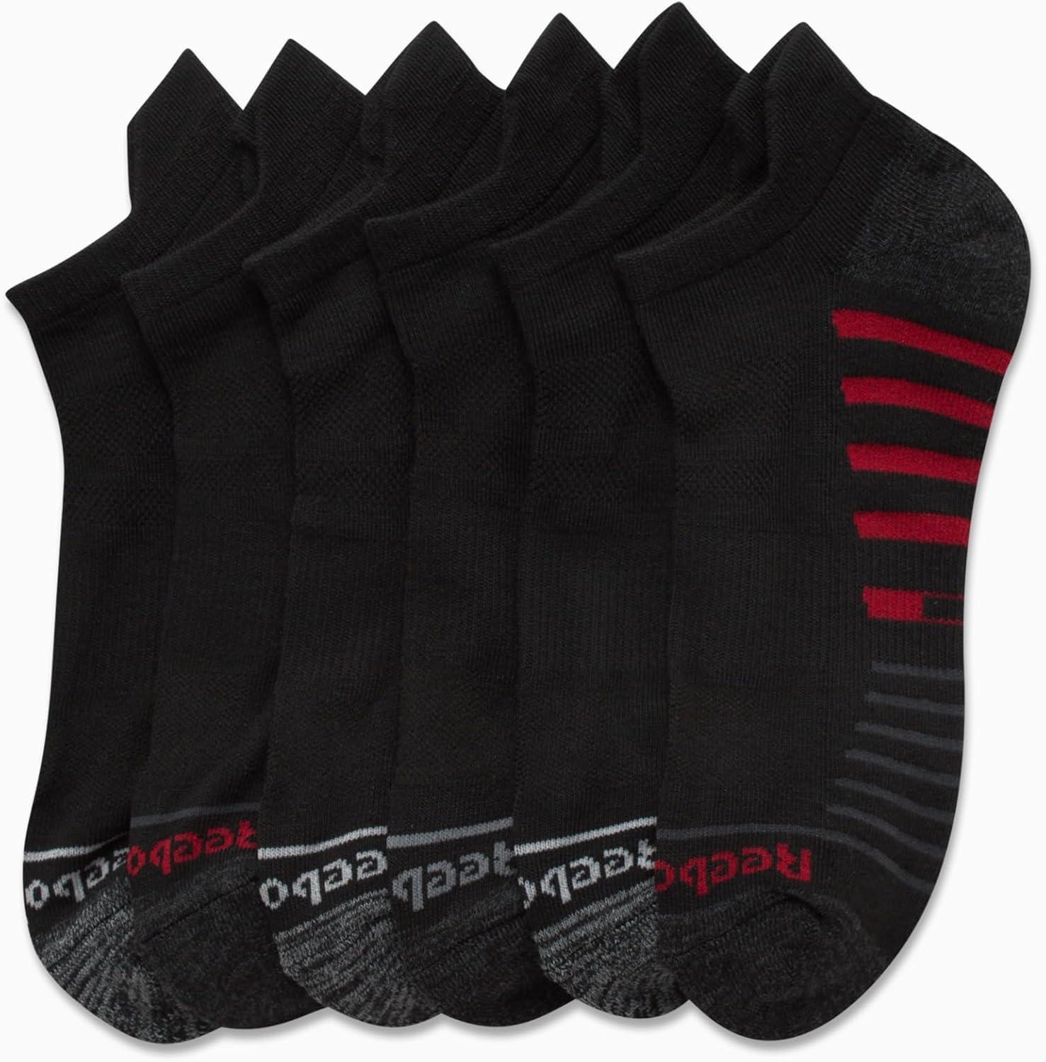 imageReebok Mens Low Cut Socks  6 Pack Basic Cushioned No Show Athletic Socks for Men Size 6125Black Stripe Multi