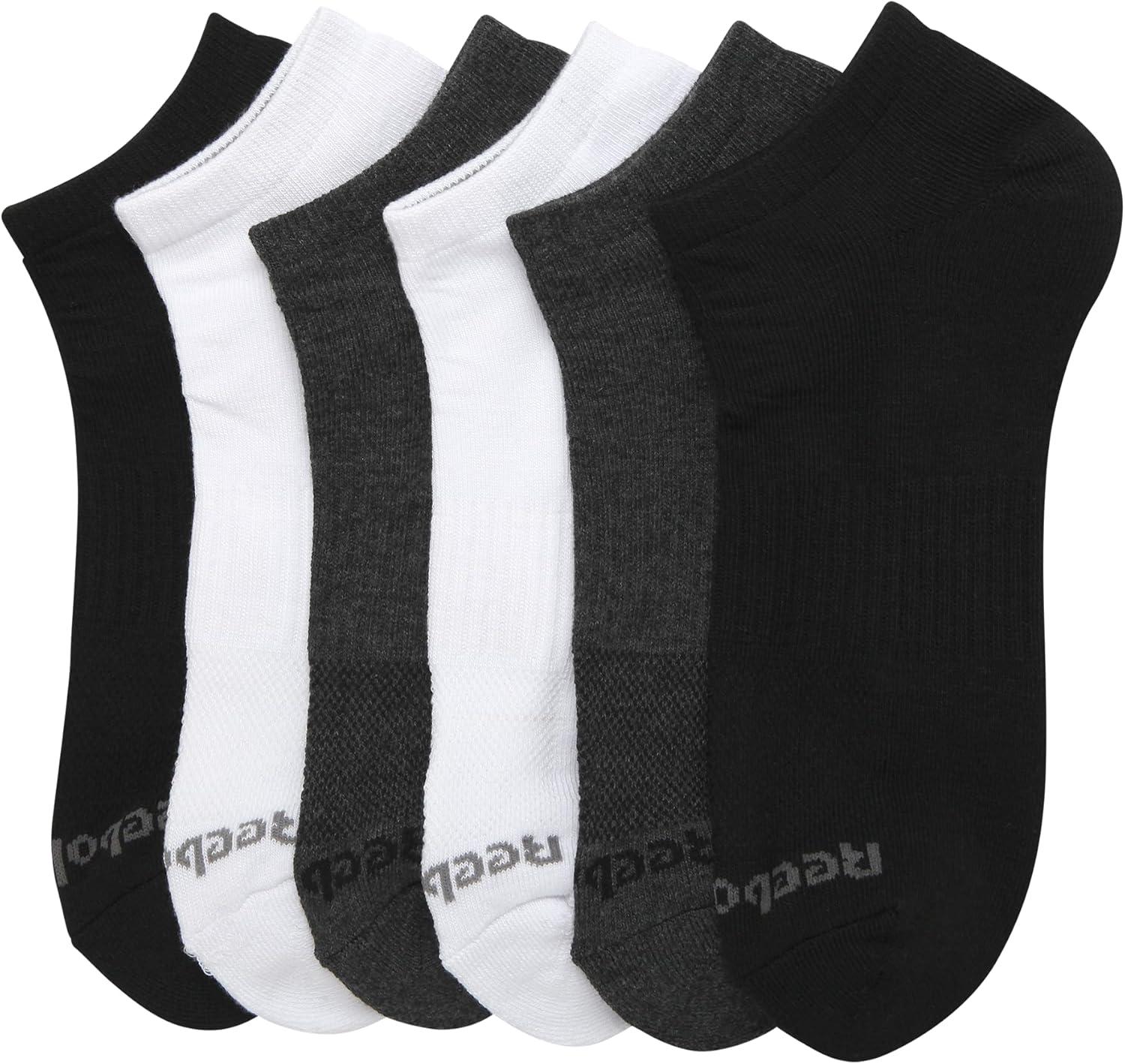 imageReebok Mens Low Cut Socks  6 Pack Basic Cushioned No Show Athletic Socks for Men Size 6125BlackWhiteGrey