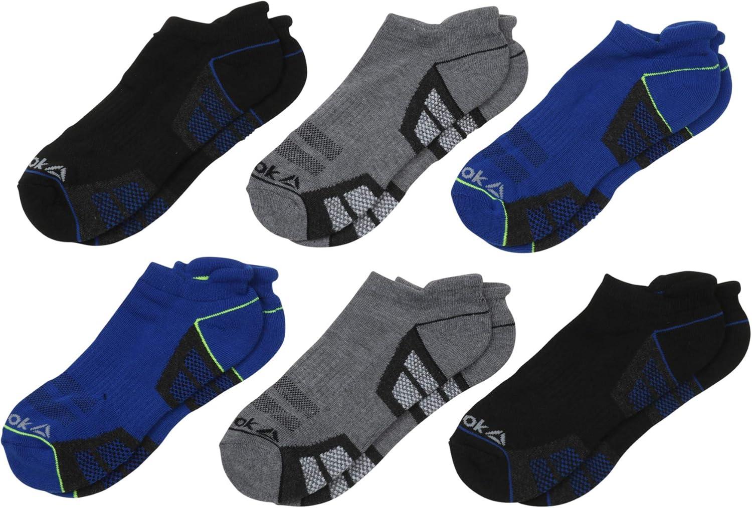 imageReebok Mens Low Cut Socks  6 Pack Basic Cushioned No Show Athletic Socks for Men Size 6125Navy Assortment