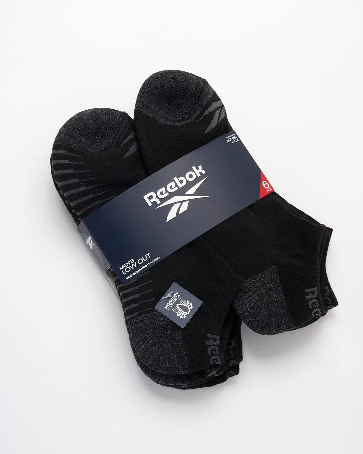 imageReebok Mens Low Cut Socks  6 Pack Basic Cushioned No Show Athletic Socks for Men Size 6125Pure Black Logo