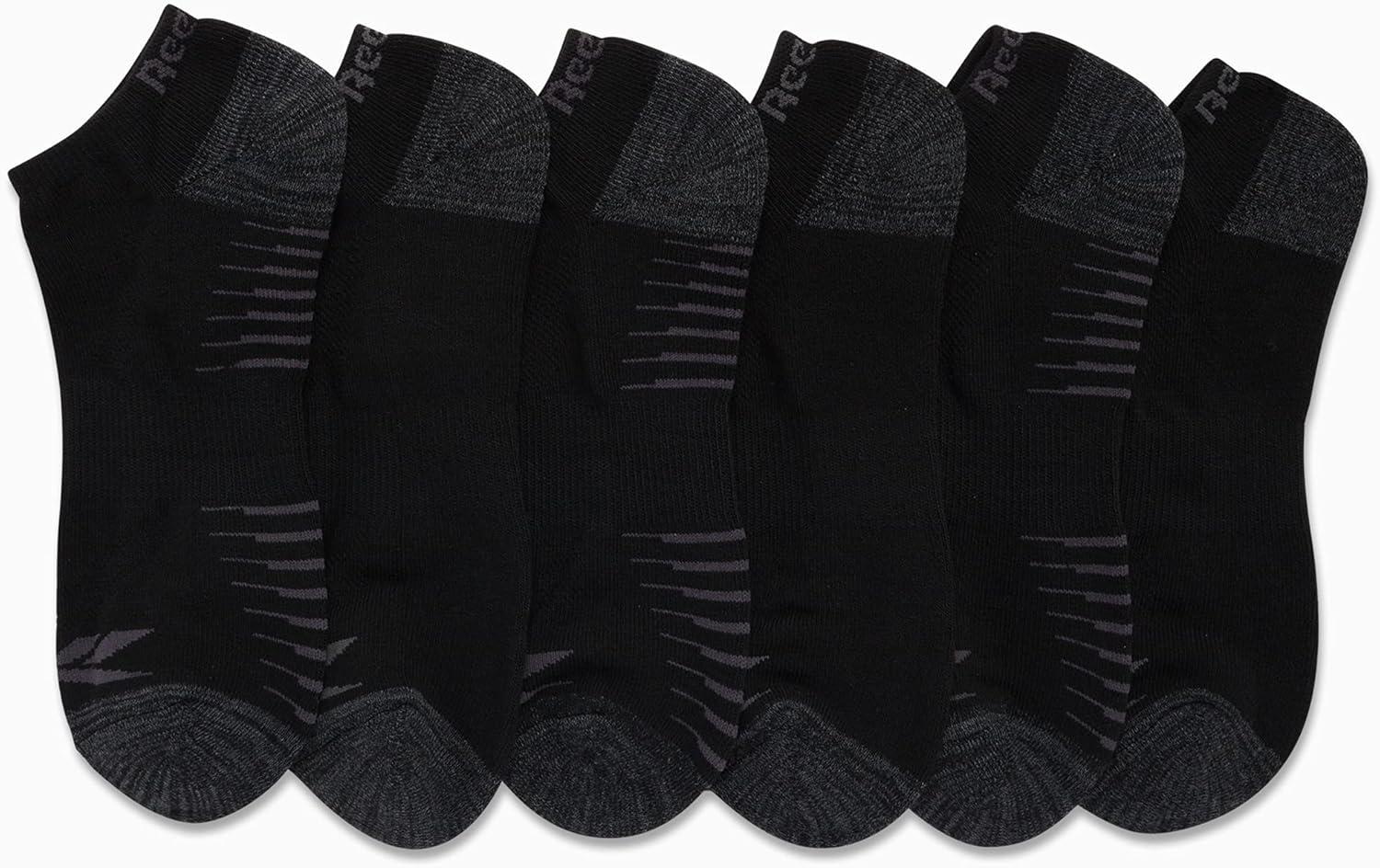 imageReebok Mens Low Cut Socks  6 Pack Basic Cushioned No Show Athletic Socks for Men Size 6125Pure Black Logo