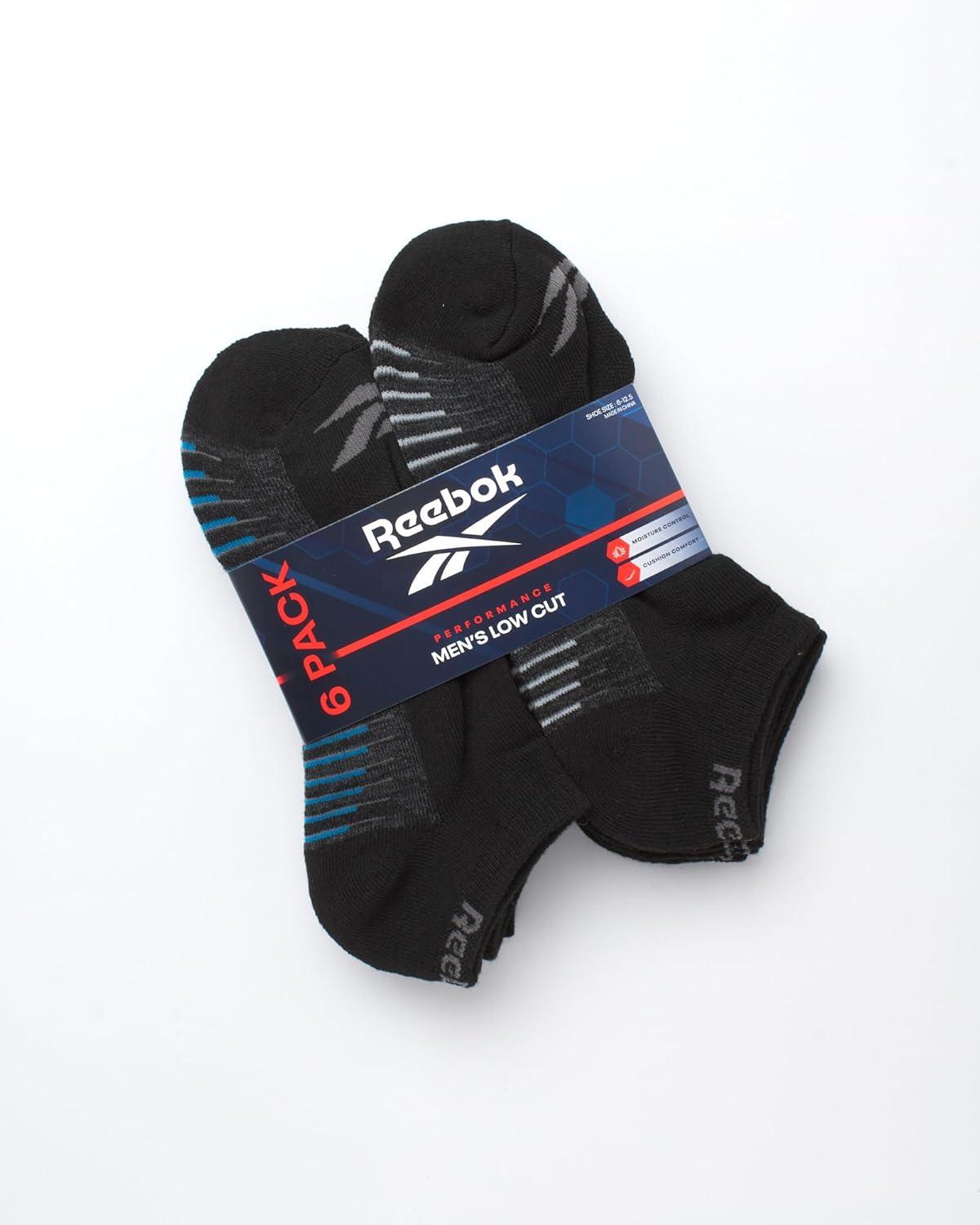 imageReebok Mens Low Cut Socks  6 Pack Basic Cushioned No Show Athletic Socks for Men Size 6125Stripes Black