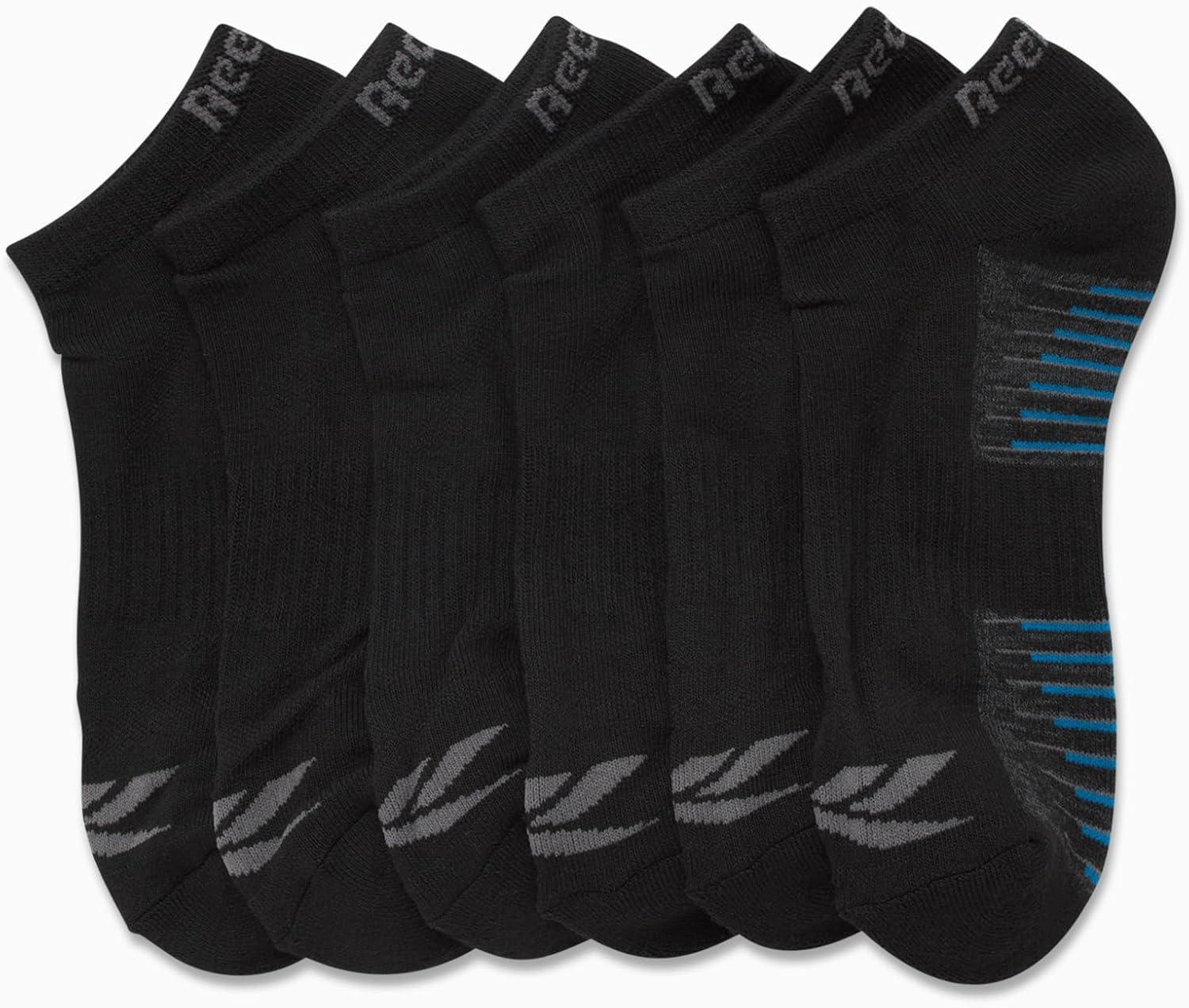 imageReebok Mens Low Cut Socks  6 Pack Basic Cushioned No Show Athletic Socks for Men Size 6125Stripes Black