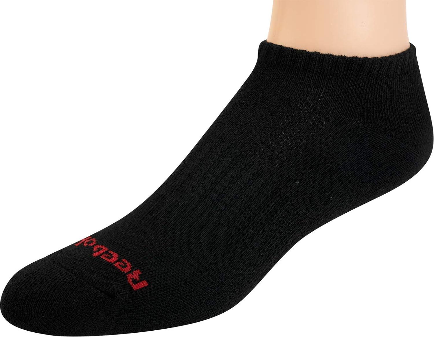 imageReebok Mens Low Cut Socks  6 Pack Basic Cushioned No Show Athletic Socks for Men Size 6125Stripes BlackRed