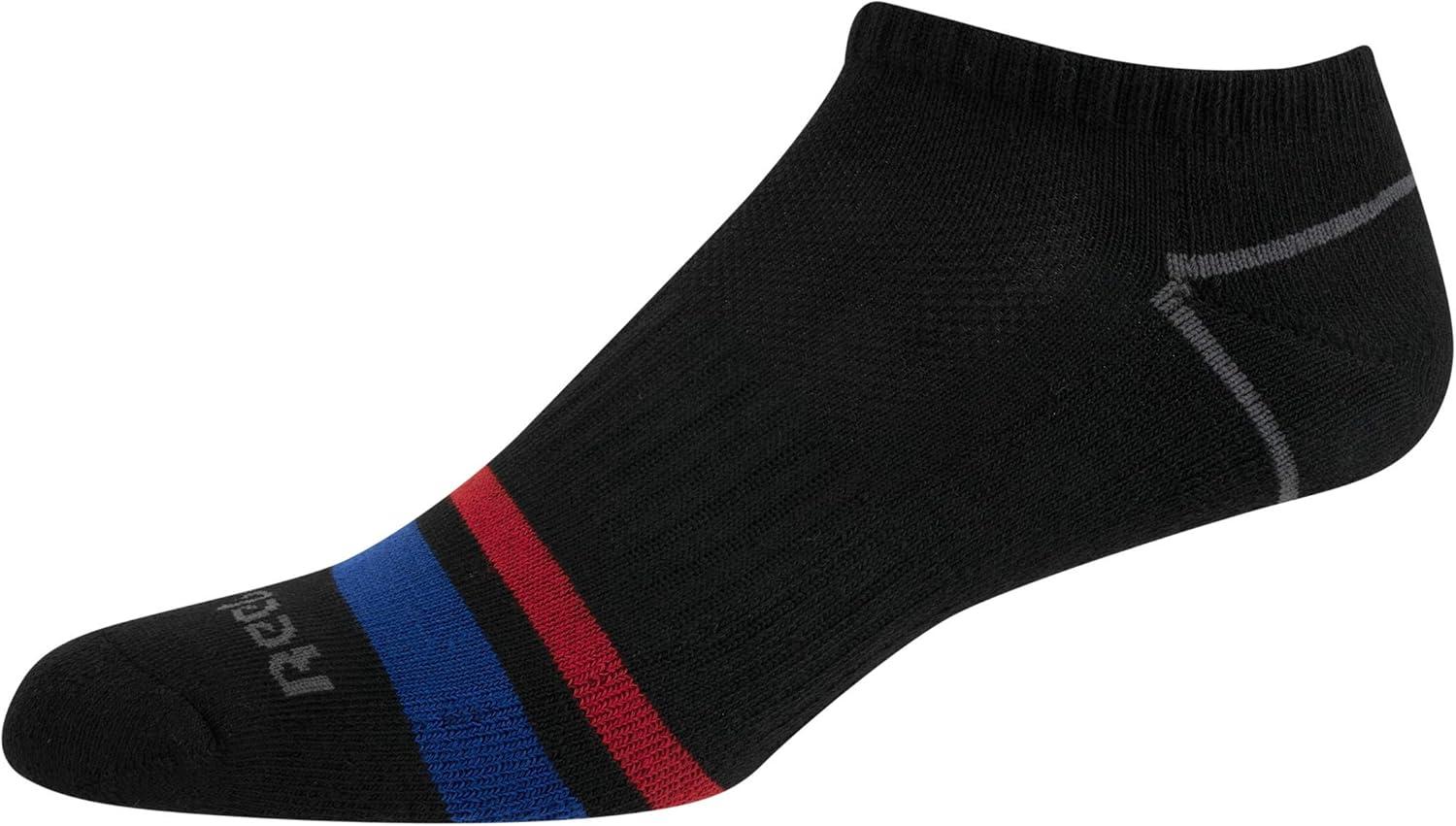 imageReebok Mens Low Cut Socks  6 Pack Basic Cushioned No Show Athletic Socks for Men Size 6125Stripes BlackRed