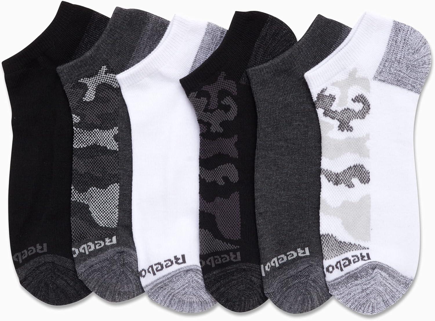 imageReebok Mens Low Cut Socks  6 Pack Basic Cushioned No Show Athletic Socks for Men Size 6125WhiteGrey Camo