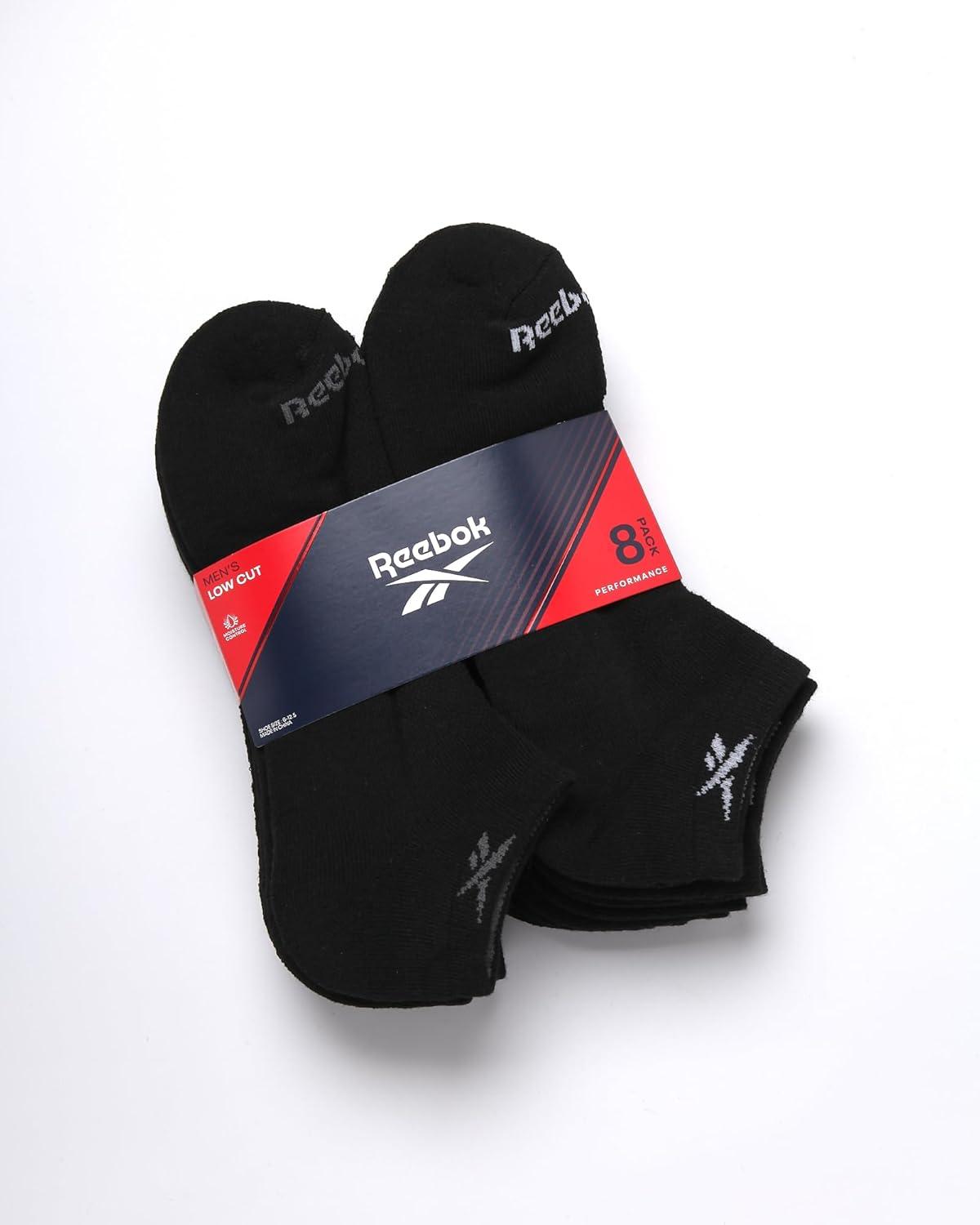 imageReebok Mens Low Cut Socks  8 Pack Stretch Performance Basic No Show  Flat Athletic Socks for Men Shoe Size 6125All Black