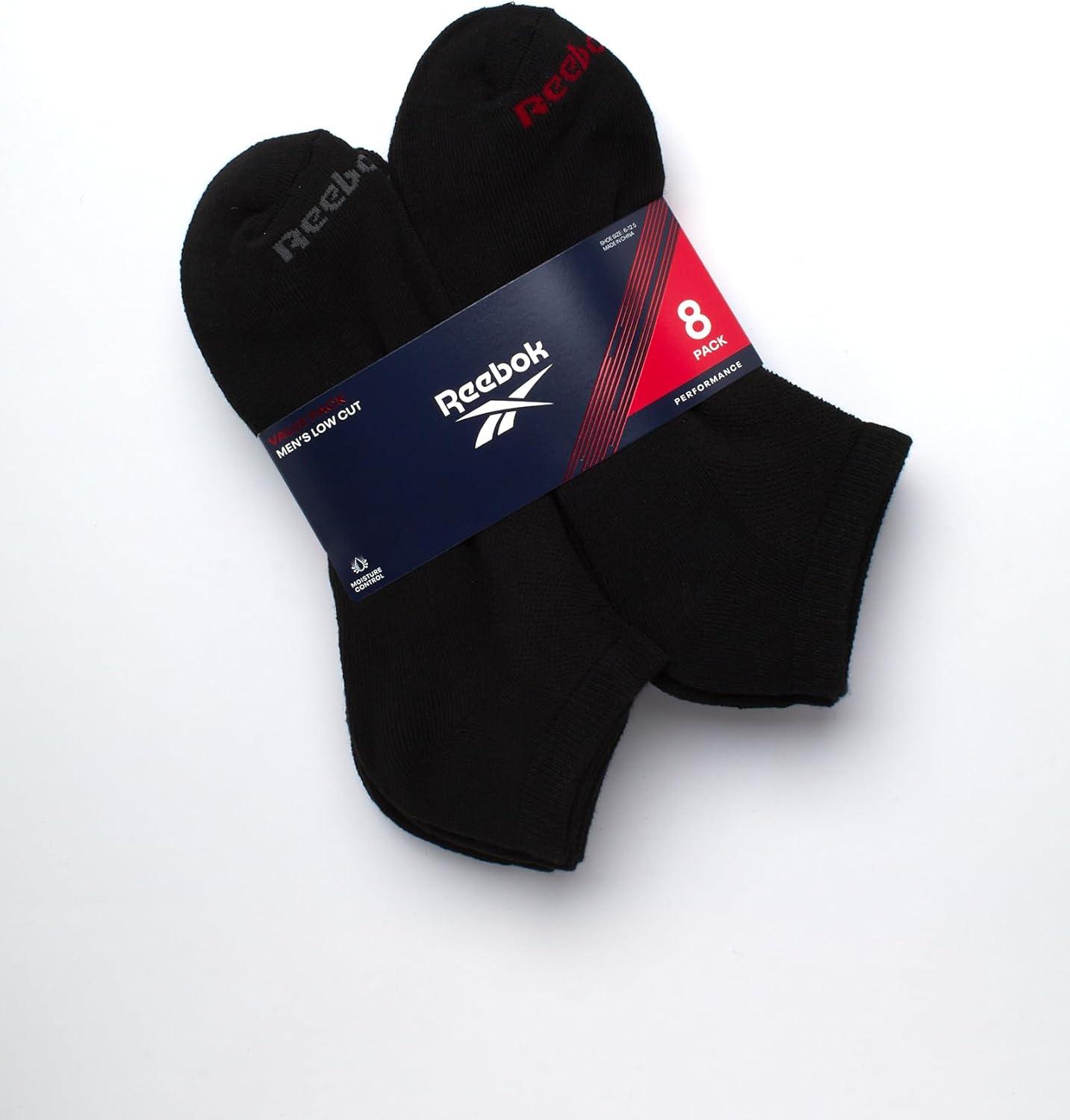imageReebok Mens Low Cut Socks  8 Pack Stretch Performance Basic No Show  Flat Athletic Socks for Men Shoe Size 6125Black