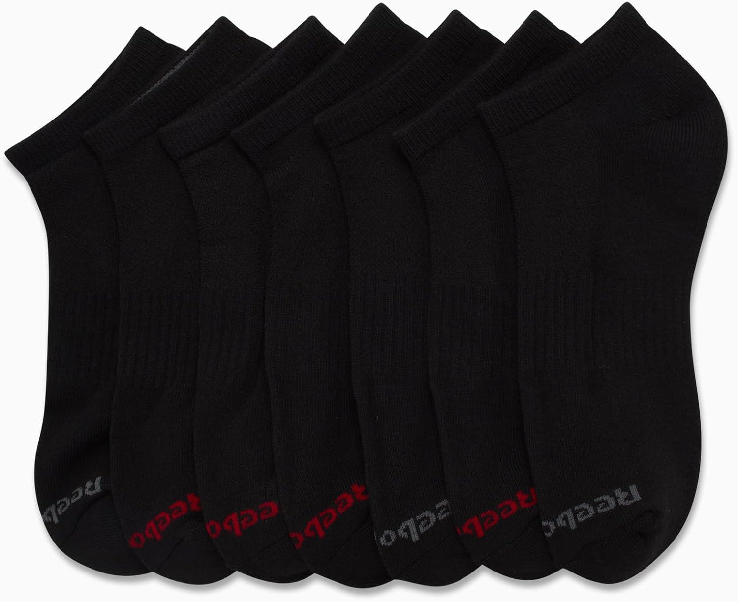 imageReebok Mens Low Cut Socks  8 Pack Stretch Performance Basic No Show  Flat Athletic Socks for Men Shoe Size 6125Black
