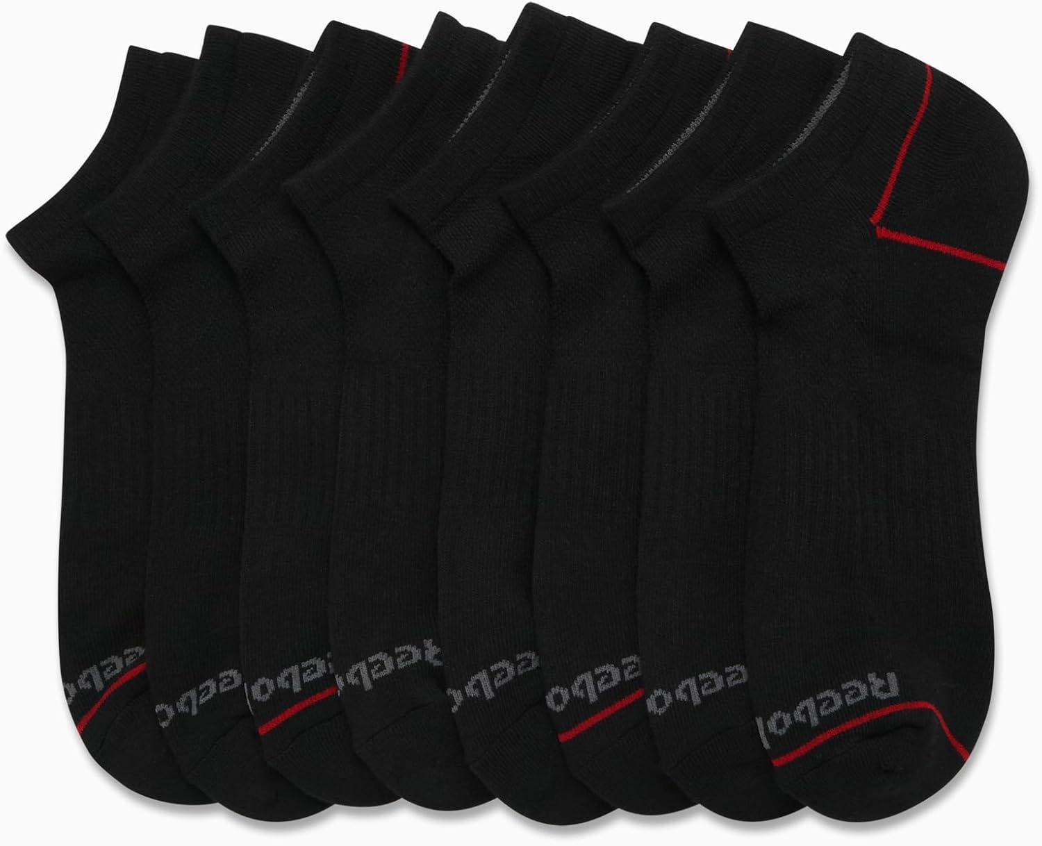 imageReebok Mens Low Cut Socks  8 Pack Stretch Performance Basic No Show  Flat Athletic Socks for Men Shoe Size 6125Black Lines